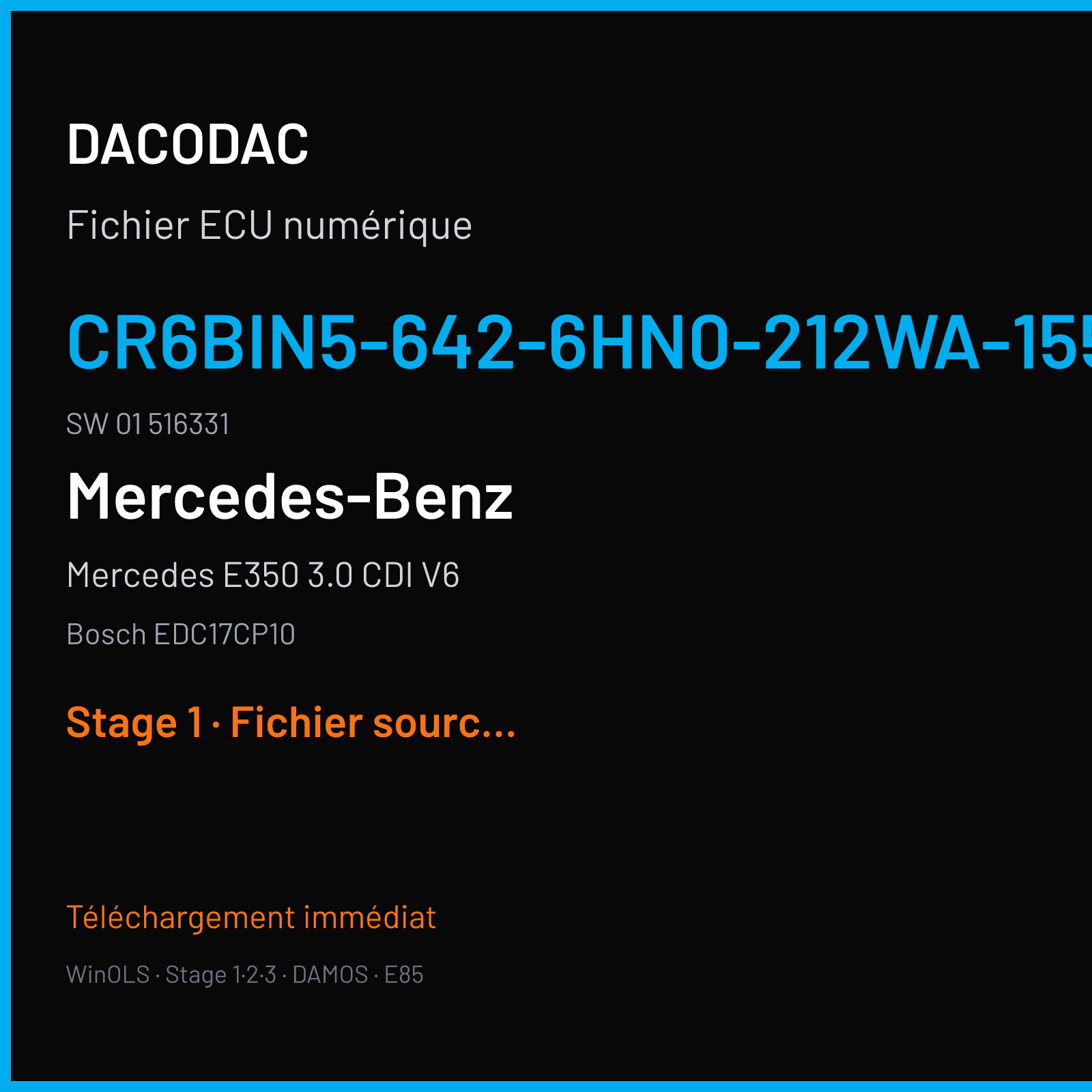 Mercedes E350 3.0 CDI V6 211 ch (2011) — Bosch EDC17CP10 — CR6Bin5-642-6HN0-212WA-155kW-EU6-ME10 · 01 516331 — Stage 1