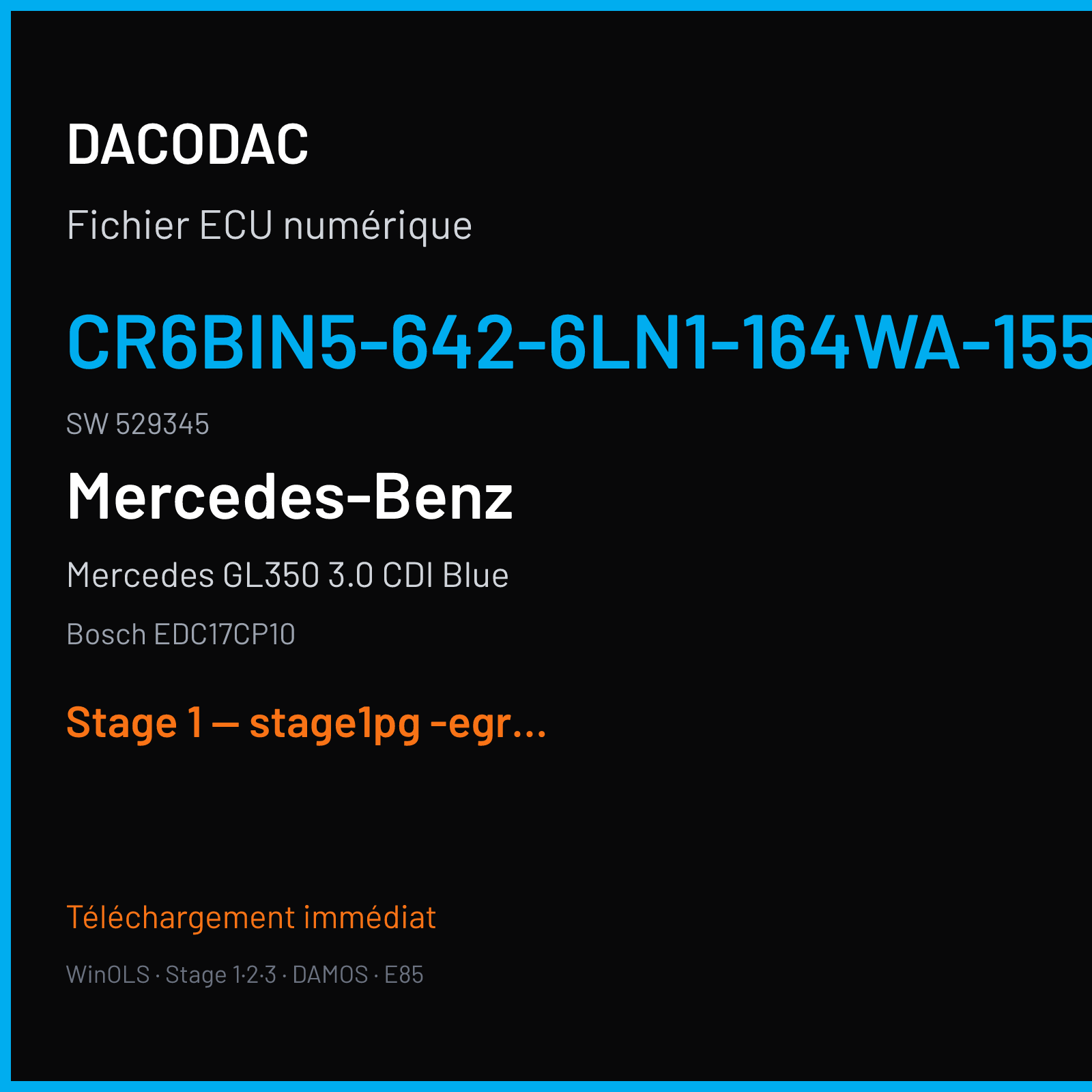 Mercedes GL350 3.0 CDI Blue (2011) — Bosch EDC17CP10 — CR6Bin5-642-6LN1-164WA-155kW-BIN5-004c · 529345 — Stage 1 — stage1pg -egr off - adblue off - spec dtc