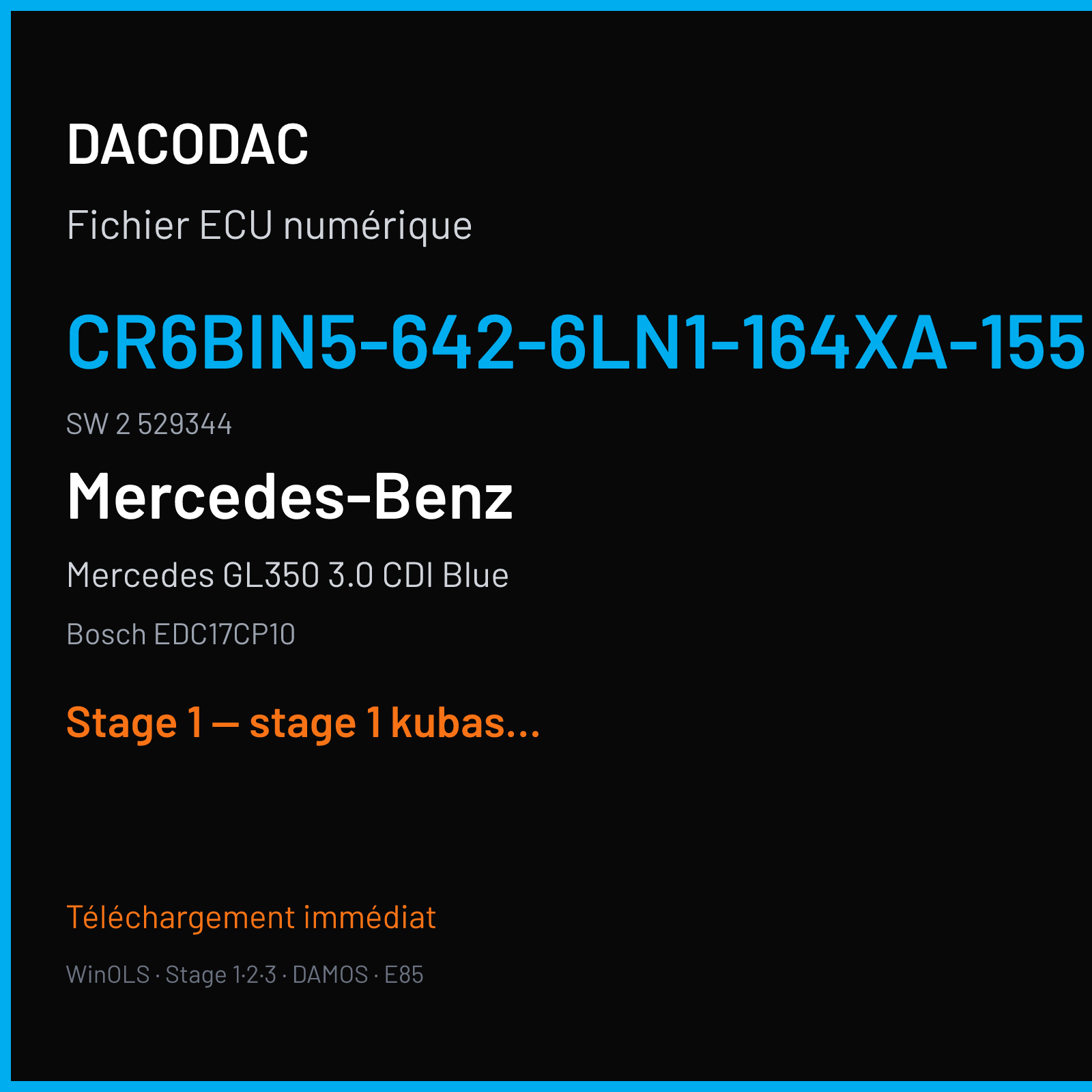 Mercedes GL350 3.0 CDI Blue — Bosch EDC17CP10 — CR6Bin5-642-6LN1-164XA-155kW-EU6-004c · 2 529344 — Stage 1 — stage 1 kubasik 20+hp