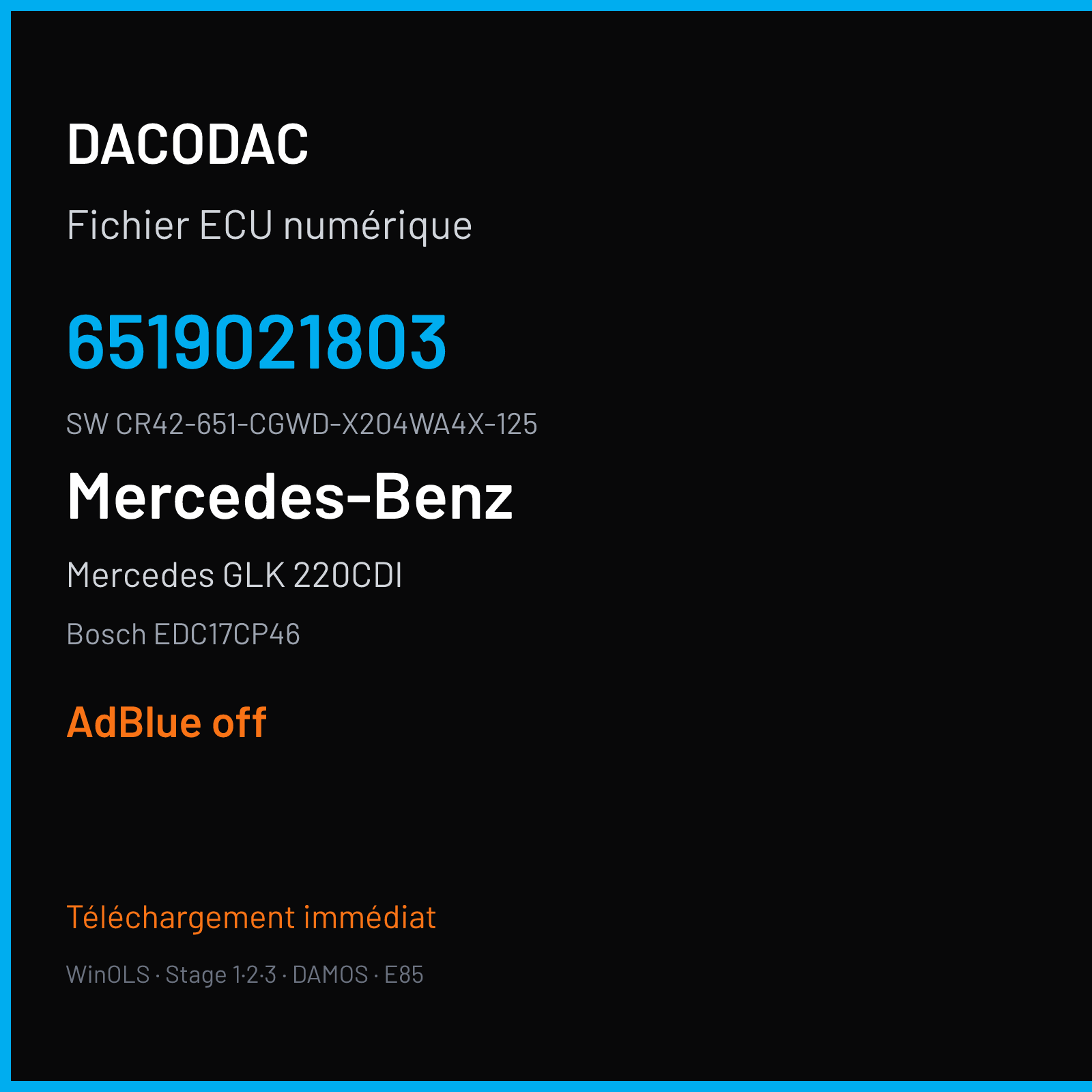 Mercedes GLK 220CDI 170 ch (2014) — Bosch EDC17CP46 — 6519021803 · CR42-651-CGWD-X204WA4X-125 · 059719 — ADBLUE off