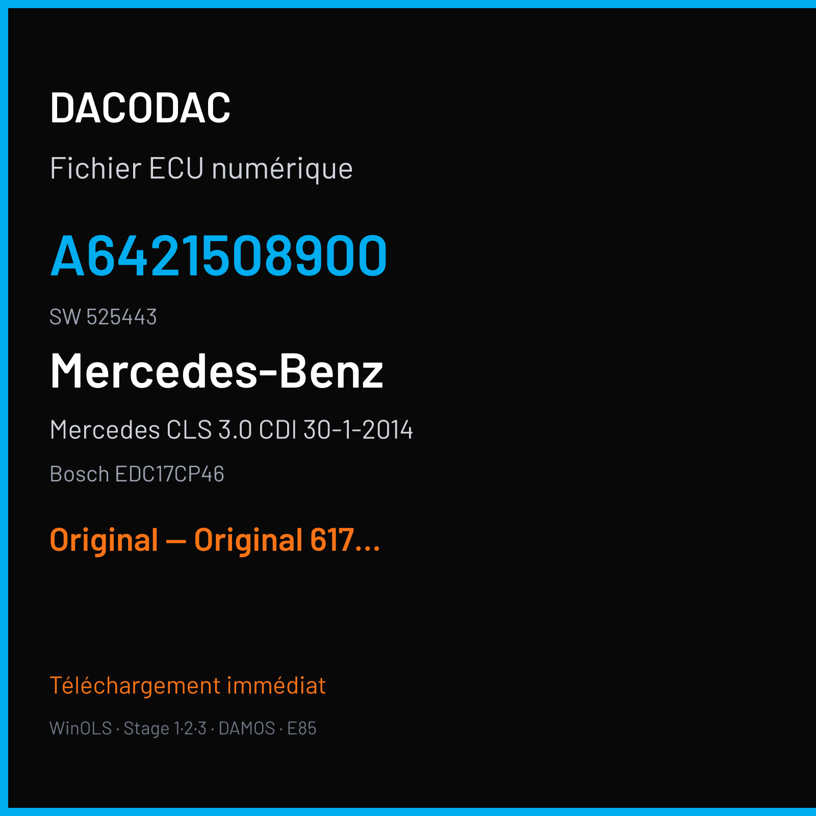 Mercedes CLS 3.0 CDI 30-1-2014 — Bosch EDC17CP46 — A6421508900 · 525443 — Original — Original 617Nm-270Pk