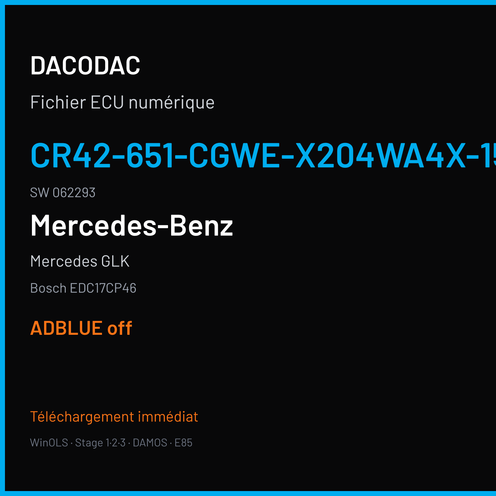 Mercedes GLK (2015) — Bosch EDC17CP46 — CR42-651-CGWE-X204WA4X-150 · 062293 — ADBLUE off
