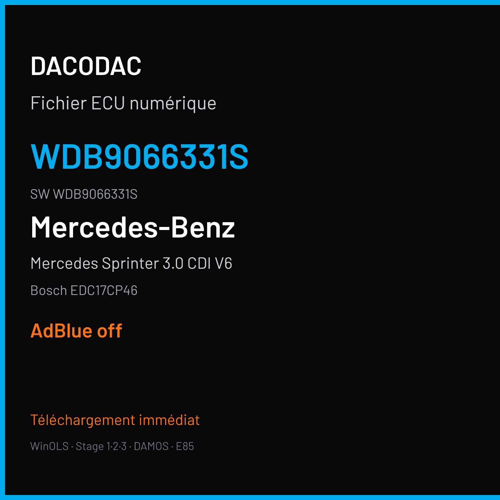 Mercedes Sprinter 3.0 CDI V6 190 ch (2001) — Bosch EDC17CP46 — WDB9066331S · WDB9066331S · 555769 — ADBLUE off