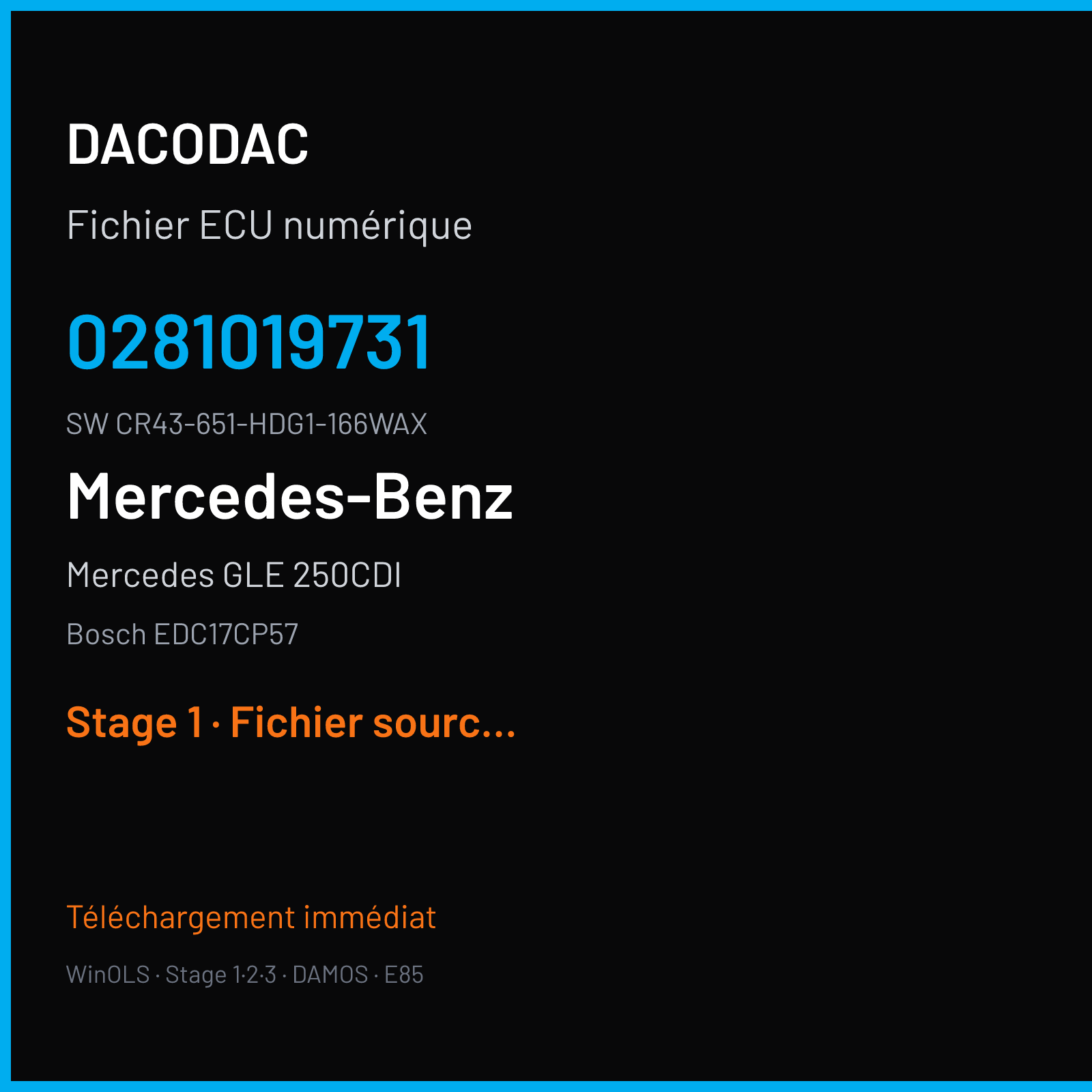 Mercedes GLE 250CDI 204 ch (2016) — Bosch EDC17CP57 — 0281019731 · CR43-651-HDG1-166WAX · AJ15 NAG3-150 554178 — Stage 1