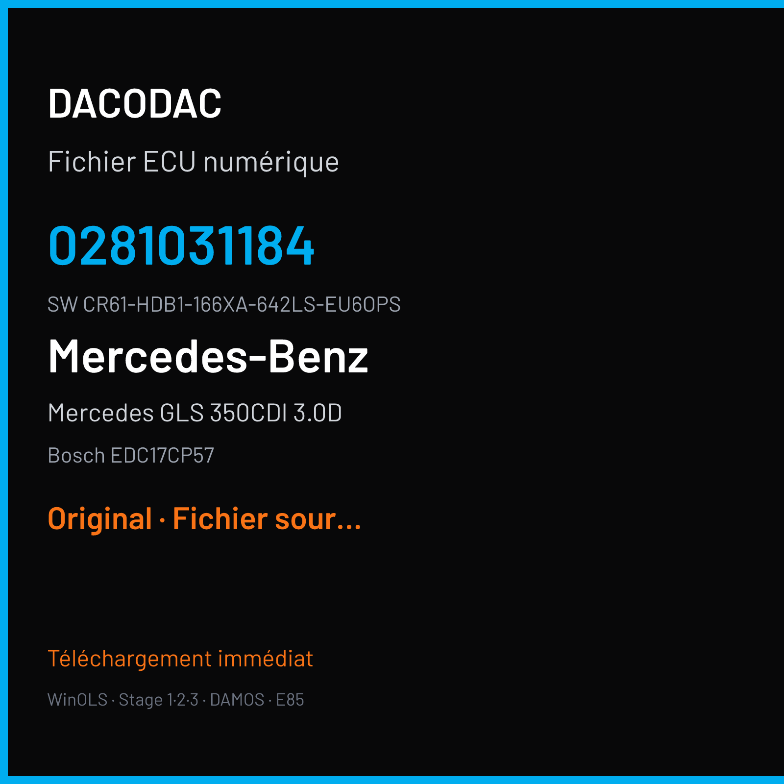 Mercedes GLS 350CDI 3.0D 258 ch (2016) — Bosch EDC17CP57 — 0281031184 · CR61-HDB1-166XA-642LS-EU6OPS · 4x4 3S-ME07 004547 — Original