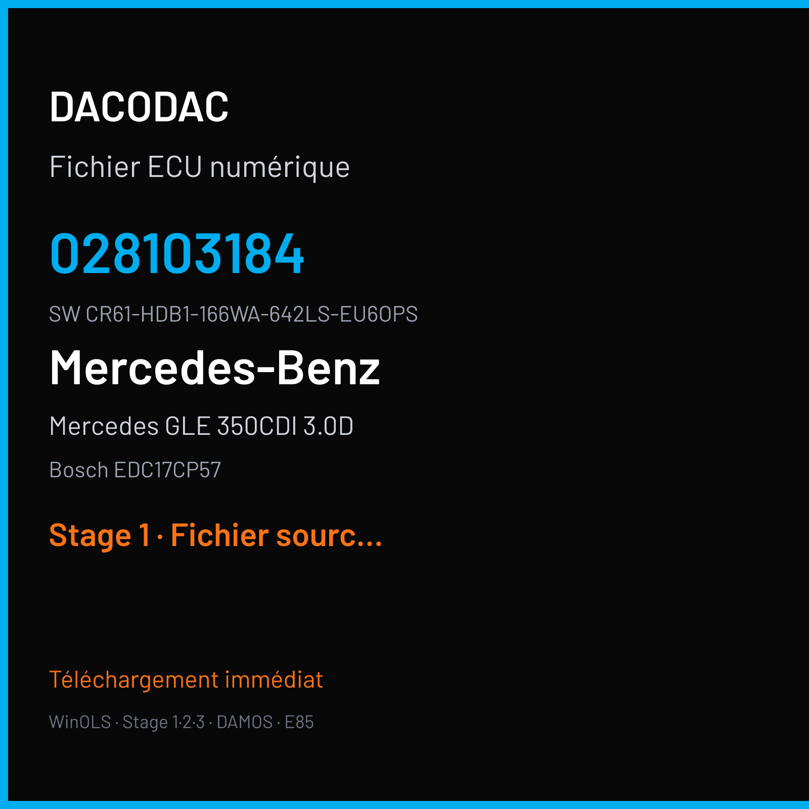 Mercedes GLE 350CDI 3.0D 258 ch (2016) — Bosch EDC17CP57 — 028103184 · CR61-HDB1-166WA-642LS-EU6OPS · 4x4 3S-ME11 008625 — Stage 1