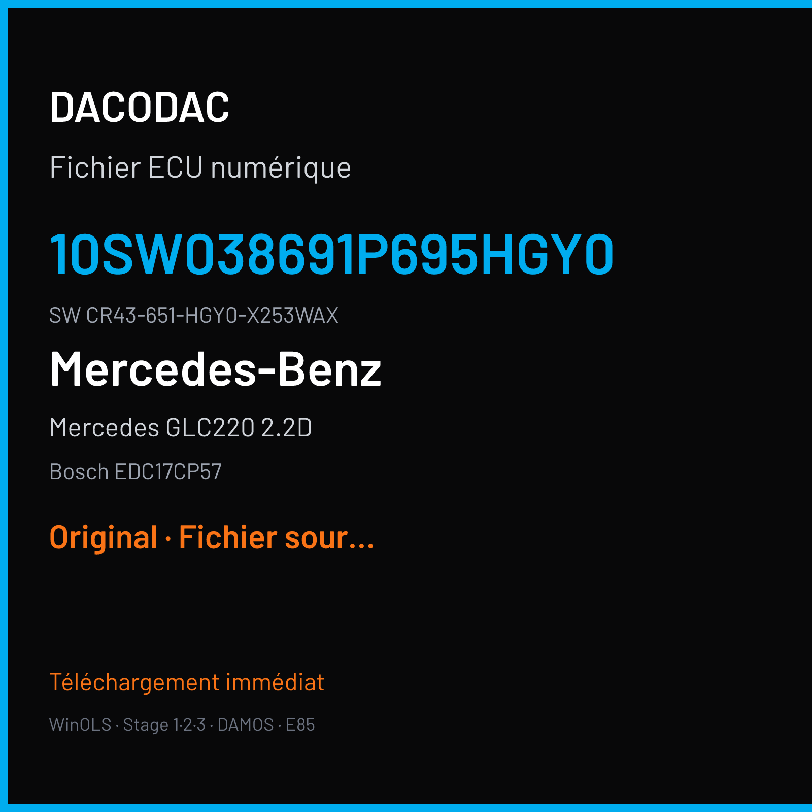 Mercedes GLC220 2.2D 163 ch (2018) — Bosch EDC17CP57 — 10SW038691P695HGY0 · CR43-651-HGY0-X253WAX · AJ17 NAG3-125 038691 — Original