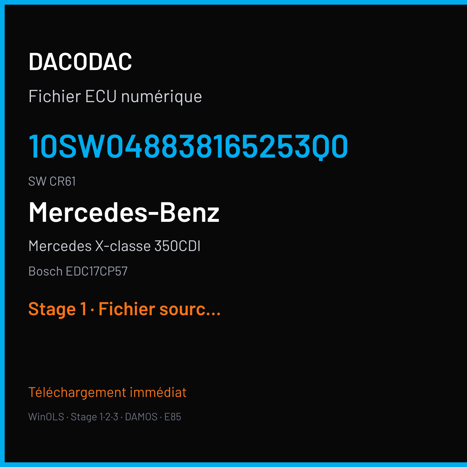 Mercedes X-classe 350CDI 256 ch (2020) — Bosch EDC17CP57 — 10SW048838165253Q0 · CR61 · 470-53Q0-VS40-OM642LS-EU6 048838 — Stage 1
