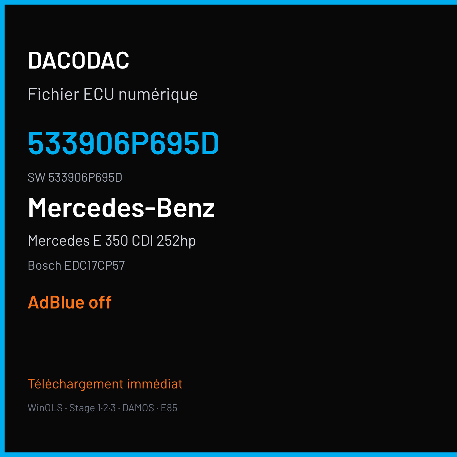 Mercedes E 350 CDI 252hp 252 ch (2013) — Bosch EDC17CP57 — 533906P695D · 533906P695D · 533906 — ADBLUE off