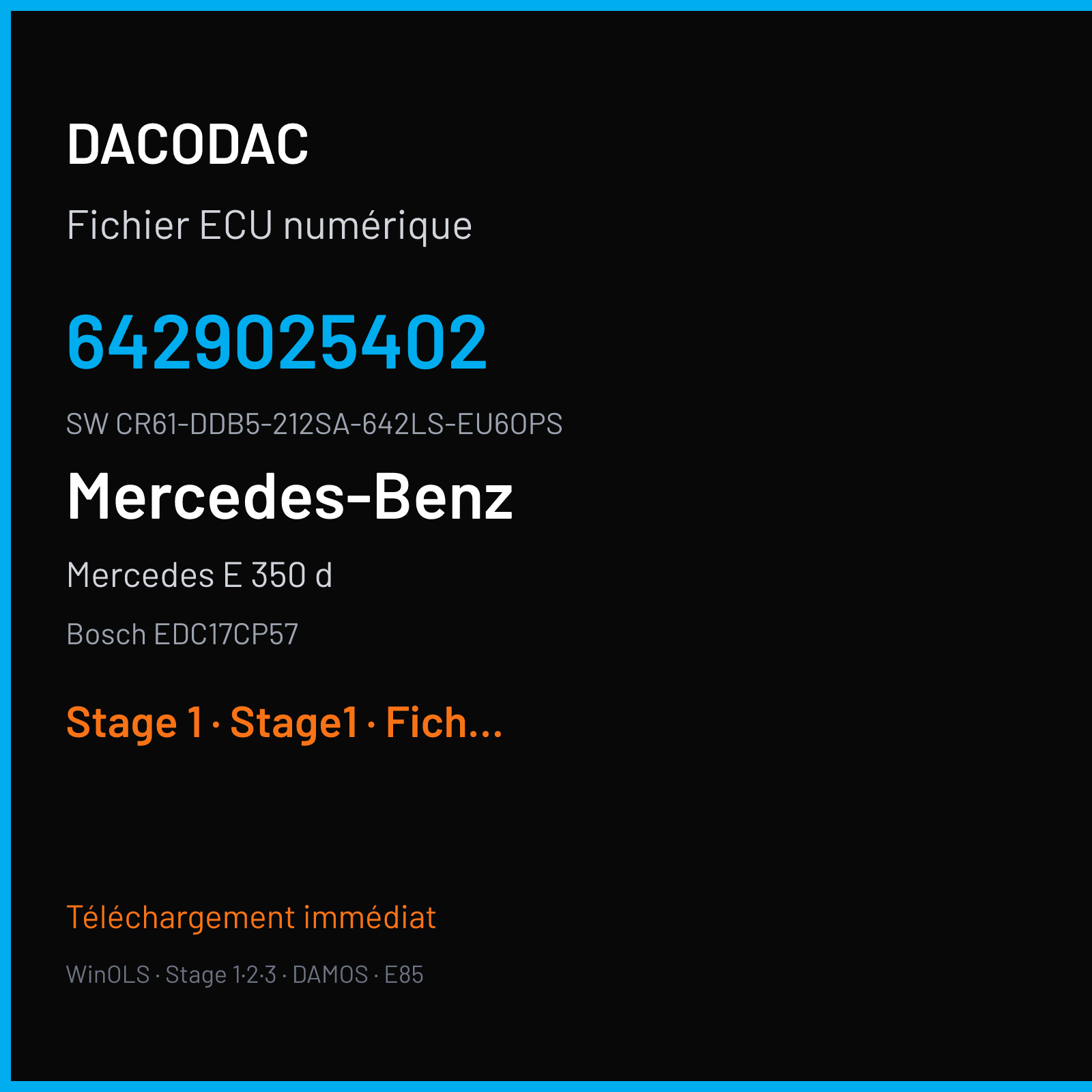 Mercedes E 350 d 258 ch (2013) — Bosch EDC17CP57 — 6429025402 · CR61-DDB5-212SA-642LS-EU6OPS — Stage 1