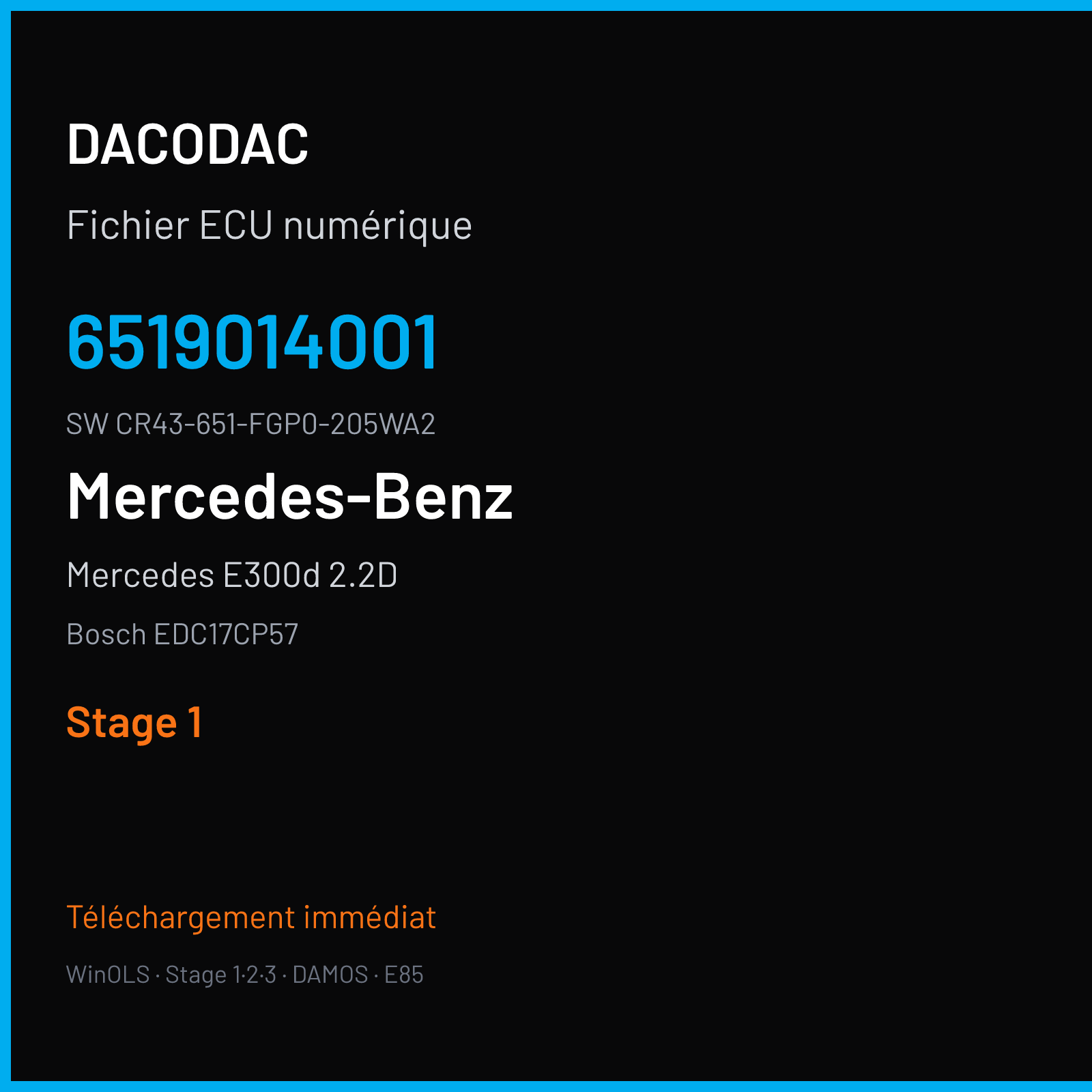 Mercedes E300d 2.2D 204 ch (2020) — Bosch EDC17CP57 — 6519014001 · CR43-651-FGP0-205WA2 · MH AJ15-150 063087 — Stage 1