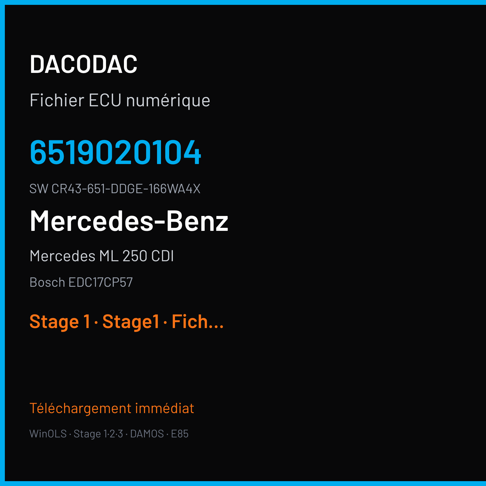 Mercedes ML 250 CDI 204 ch (2012) — Bosch EDC17CP57 — 6519020104 · CR43-651-DDGE-166WA4X — Stage 1