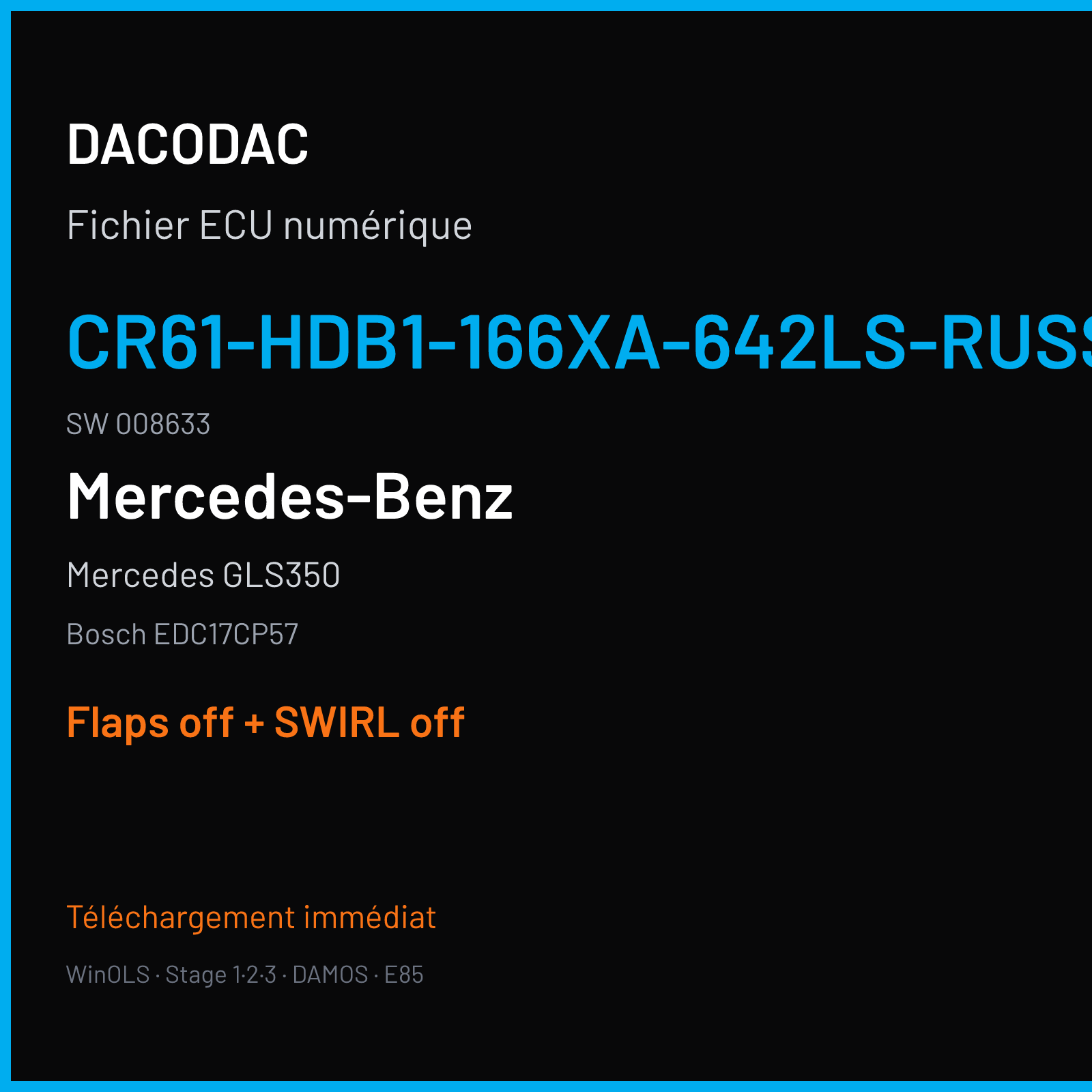 Mercedes GLS350 (2017) — Bosch EDC17CP57 — CR61-HDB1-166XA-642LS-RUSSLAND · 008633 — Flaps off + SWIRL off