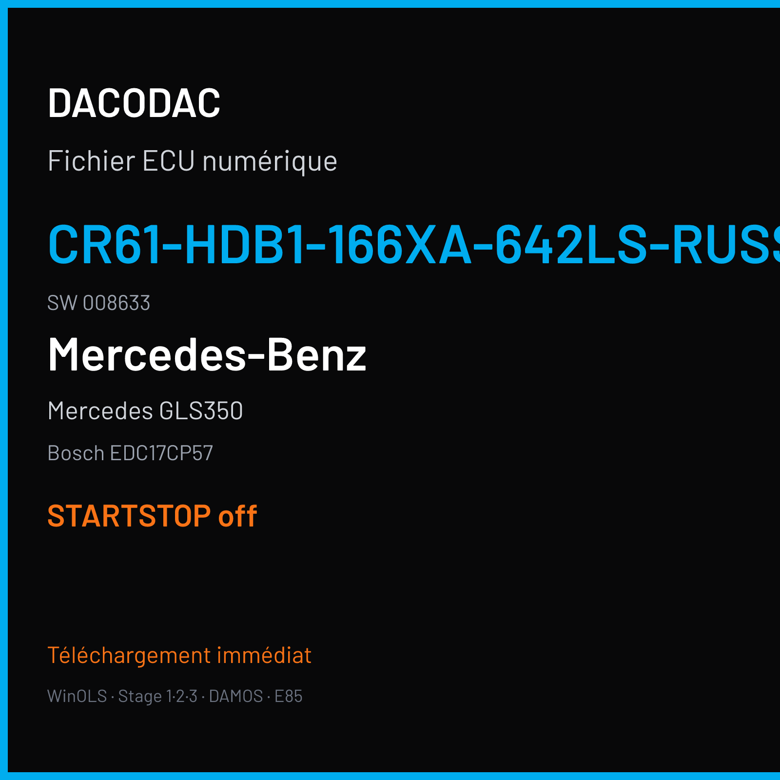 Mercedes GLS350 (2017) — Bosch EDC17CP57 — CR61-HDB1-166XA-642LS-RUSSLAND · 008633 — STARTSTOP off