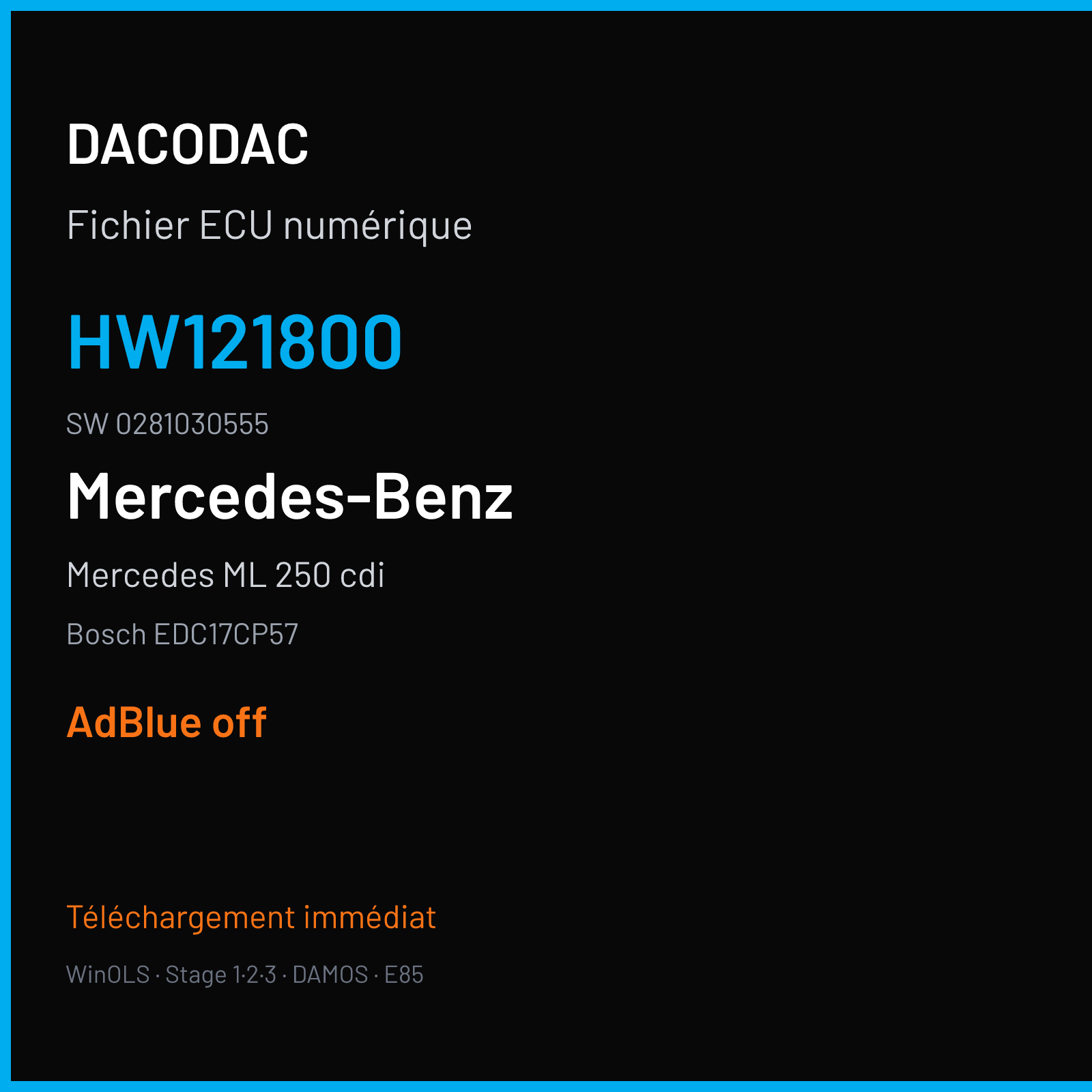 Mercedes ML 250 cdi 204 ch (2012) — Bosch EDC17CP57 — HW121800 · 0281030555 · 524978 — ADBLUE off