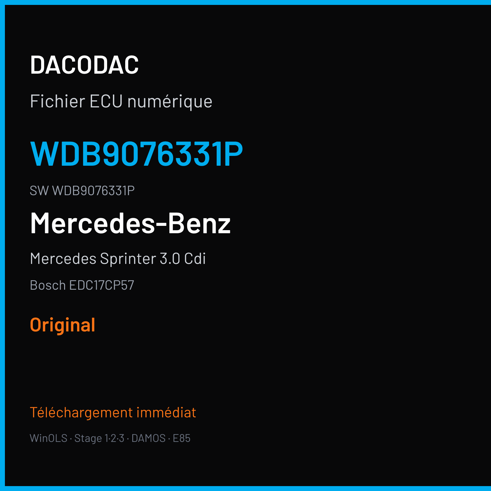 Mercedes Sprinter 3.0 Cdi 190 ch (2001) — Bosch EDC17CP57 — WDB9076331P · WDB9076331P · 043555 — Original