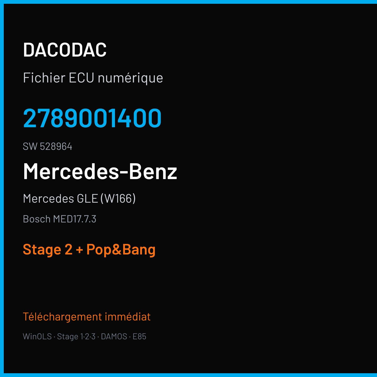 Mercedes GLE (W166) (2013) — Bosch MED17.7.3 — 2789001400 · 528964 — Stage 2 + Pop&Bang