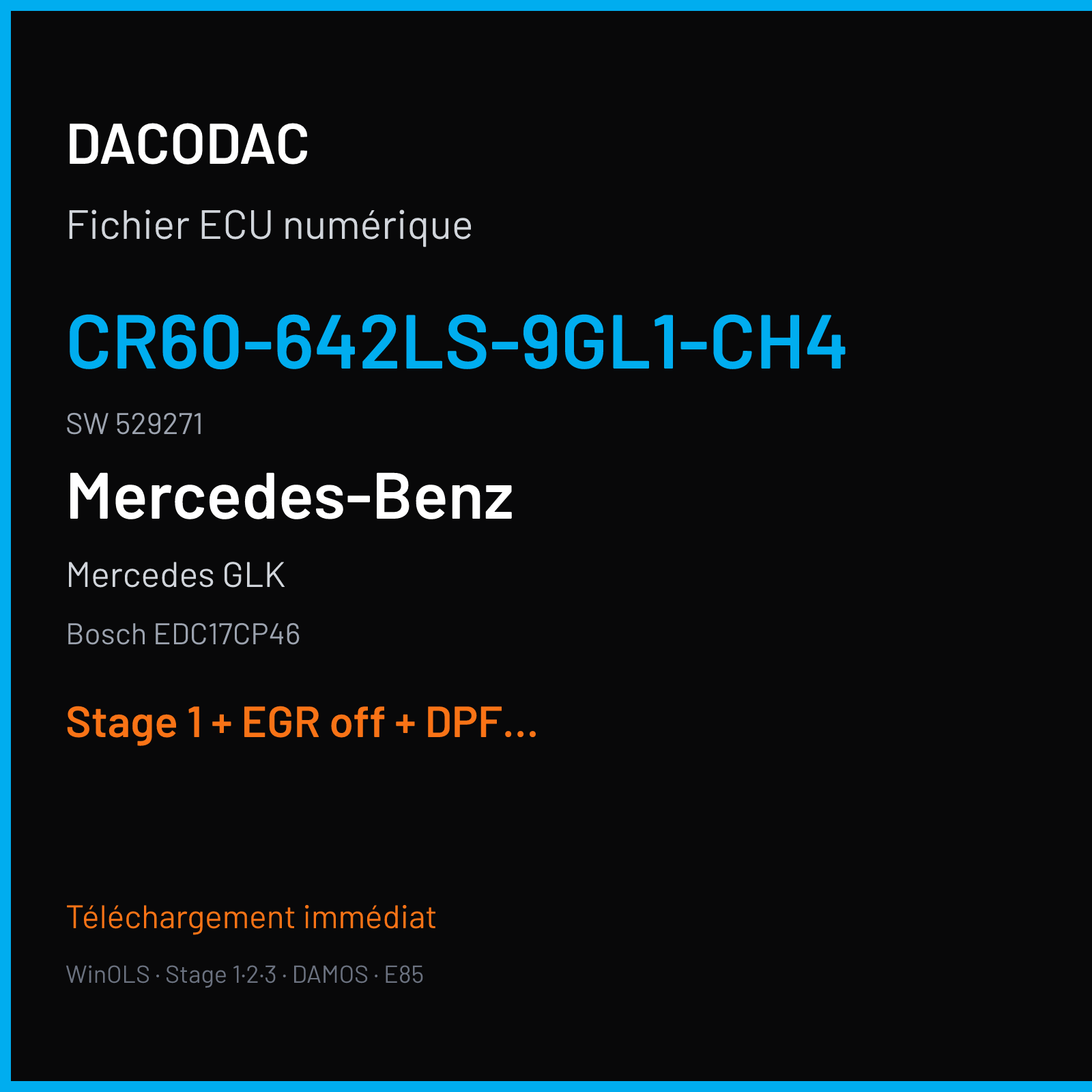Mercedes GLK (2012) — Bosch EDC17CP46 — CR60-642LS-9GL1-CH4 · 529271 — Stage 1 + EGR off + DPF off
