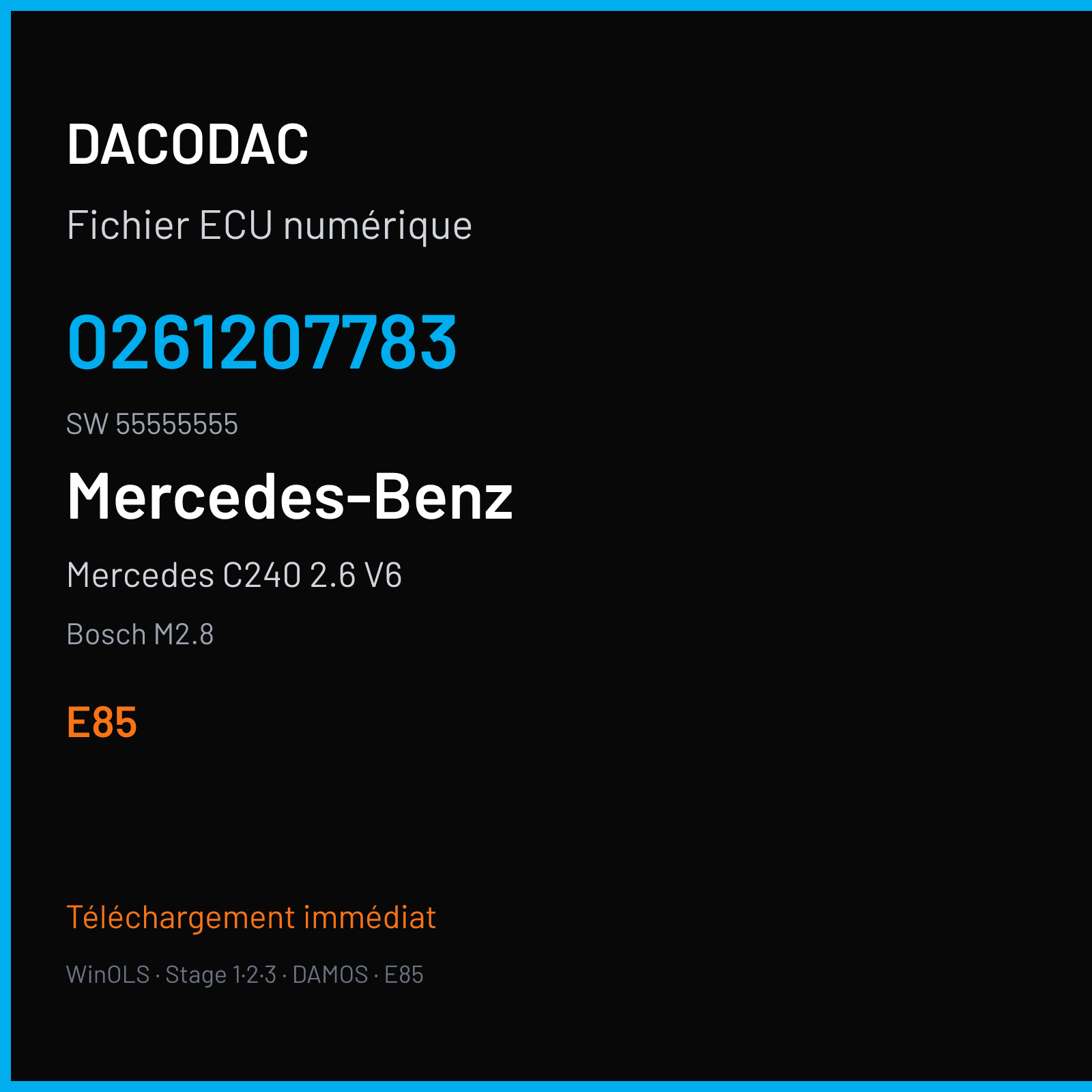 Mercedes C240 2.6 V6 — Bosch M2.8 — 0261207783 · 55555555 · 351807 — E85