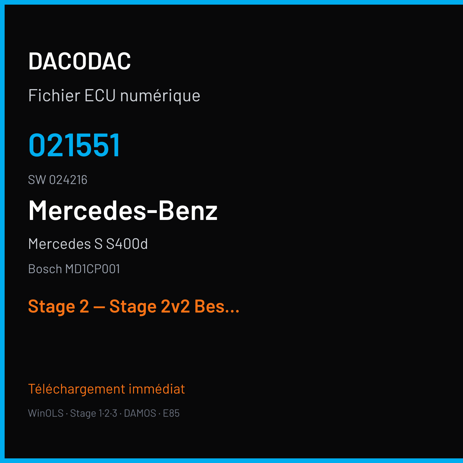 Mercedes S S400d (2017) — Bosch MD1CP001 — 021551 · 024216 — Stage 2 — Stage 2v2 Best file