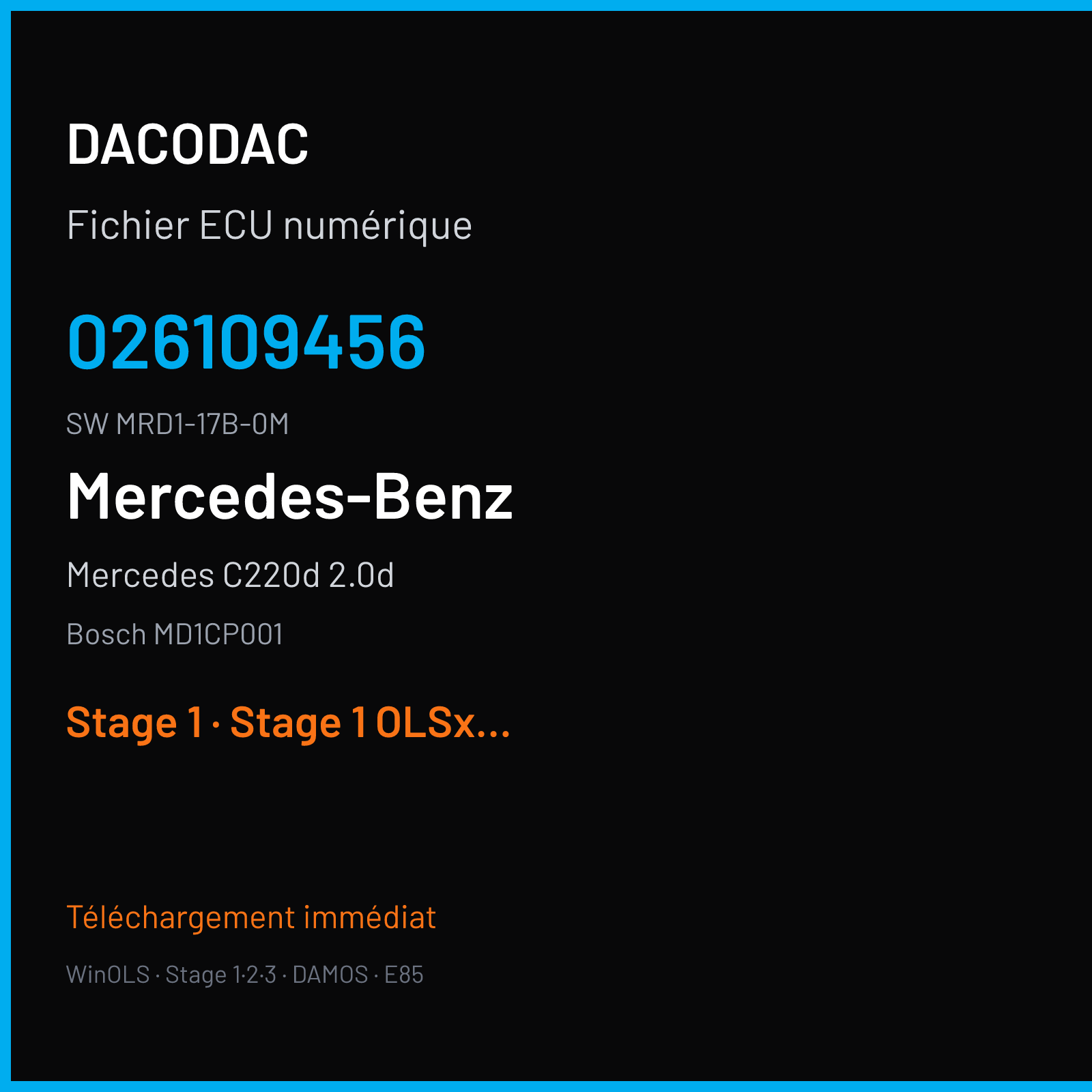 Mercedes C220d 2.0d 194 ch (2020) — Bosch MD1CP001 — 026109456 · MRD1-17B-0M · A090D-205-WA-OM654D20 143 086976 — Stage 1