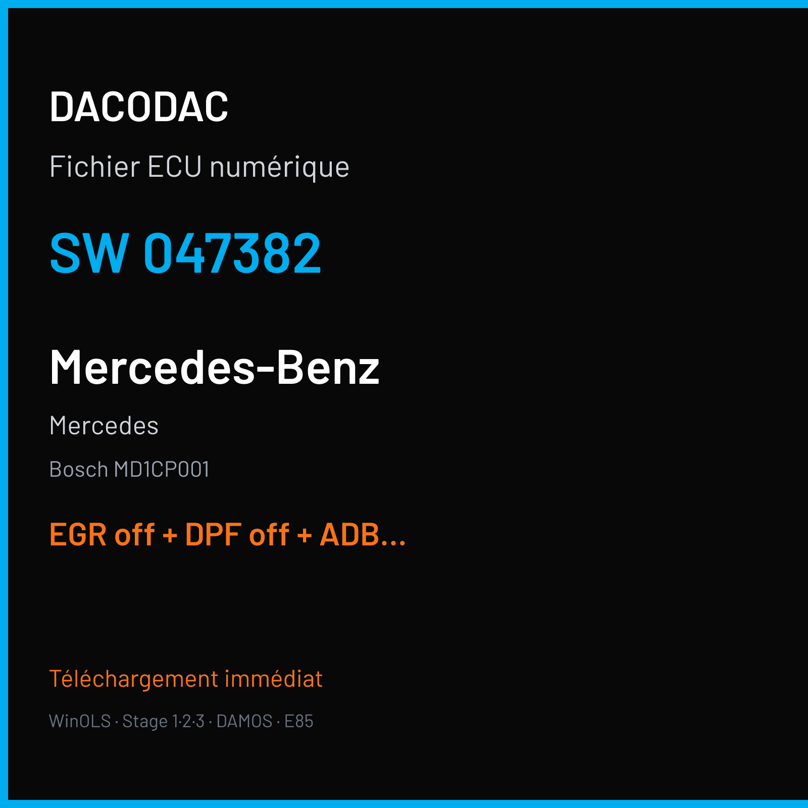Mercedes (2019) — Bosch MD1CP001 — 047382 — EGR off + DPF off + ADBLUE off + DTC off + NOX off