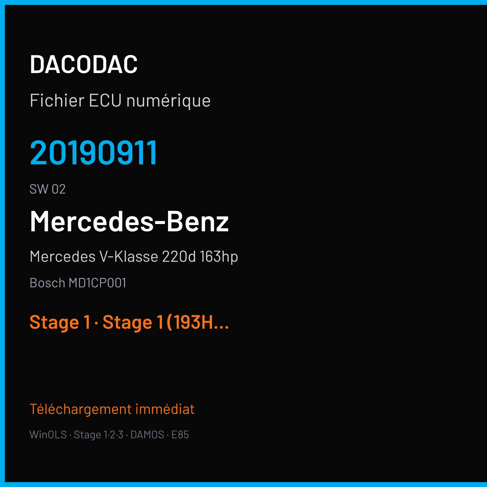 Mercedes V-Klasse 220d 163hp 163 ch (2020) — Bosch MD1CP001 — 20190911 · 02 · 1J2B3E3 066189 — Stage 1