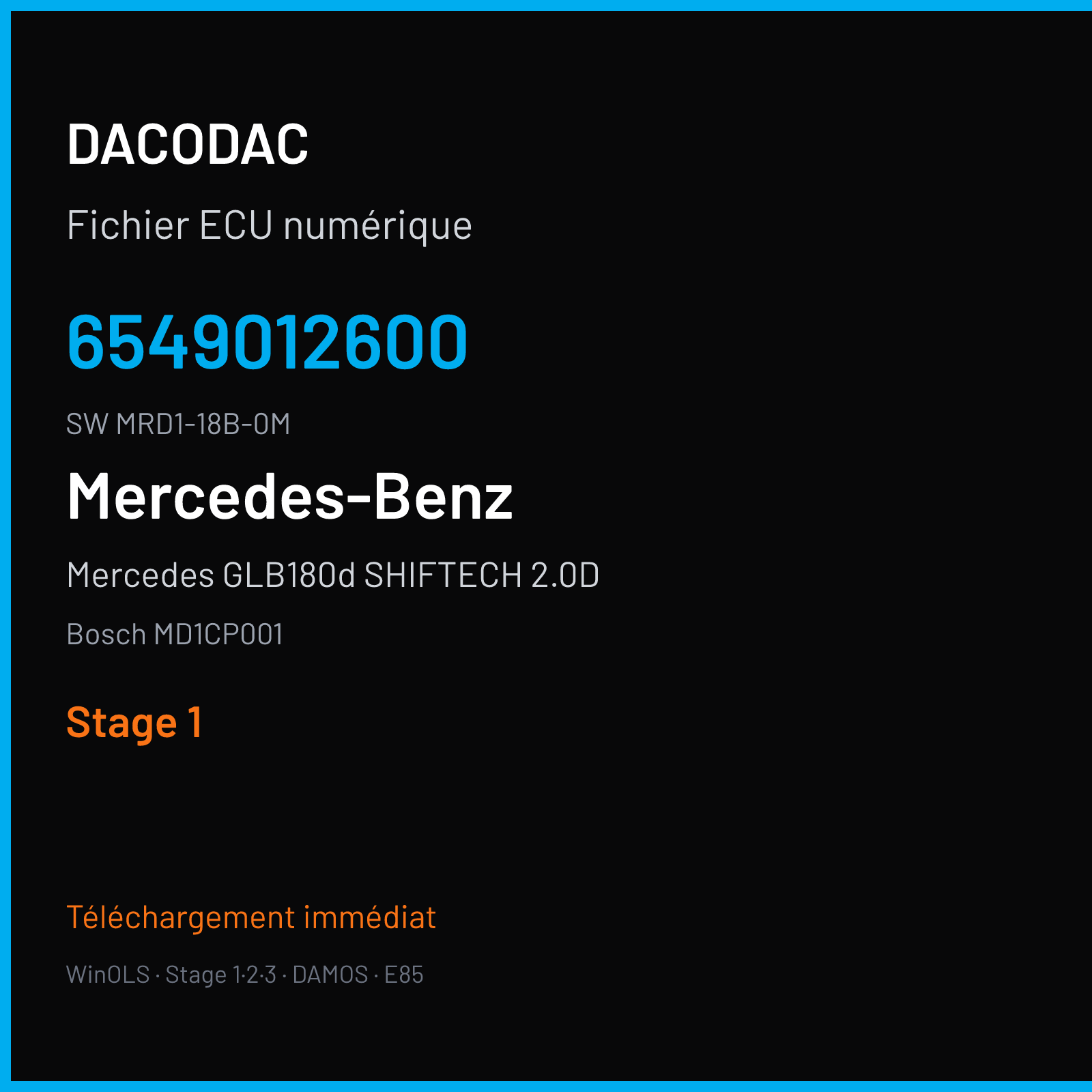 Mercedes GLB180d SHIFTECH 2.0D 116 ch (2020) — Bosch MD1CP001 — 6549012600 · MRD1-18B-0M · C071D-MFA2 H 051867 — Stage 1