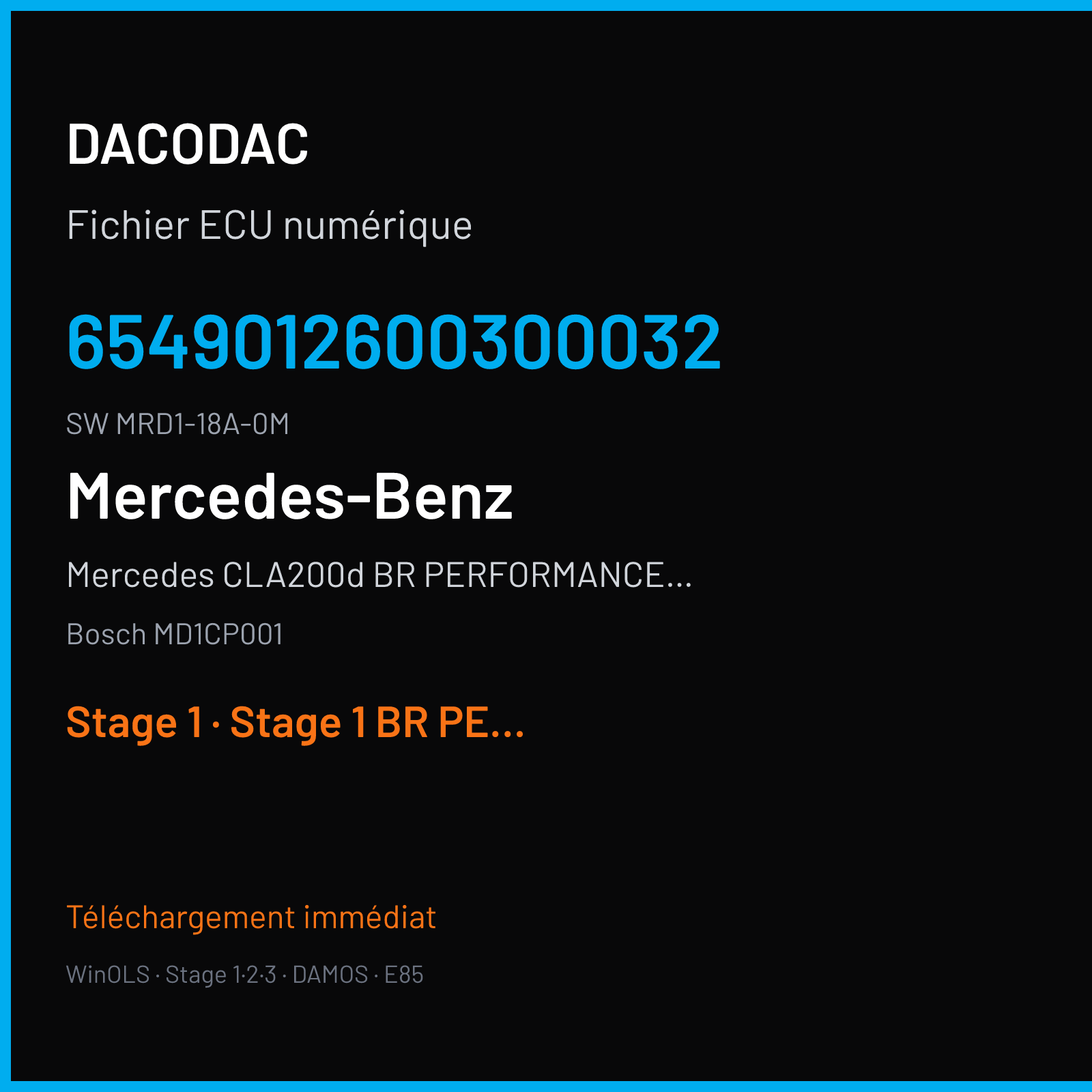 Mercedes CLA200d BR PERFORMANCE 2.0d 150 ch (2020) — Bosch MD1CP001 — 6549012600300032 · MRD1-18A-0M · B070D-MFA2 C 559020 — Stage 1