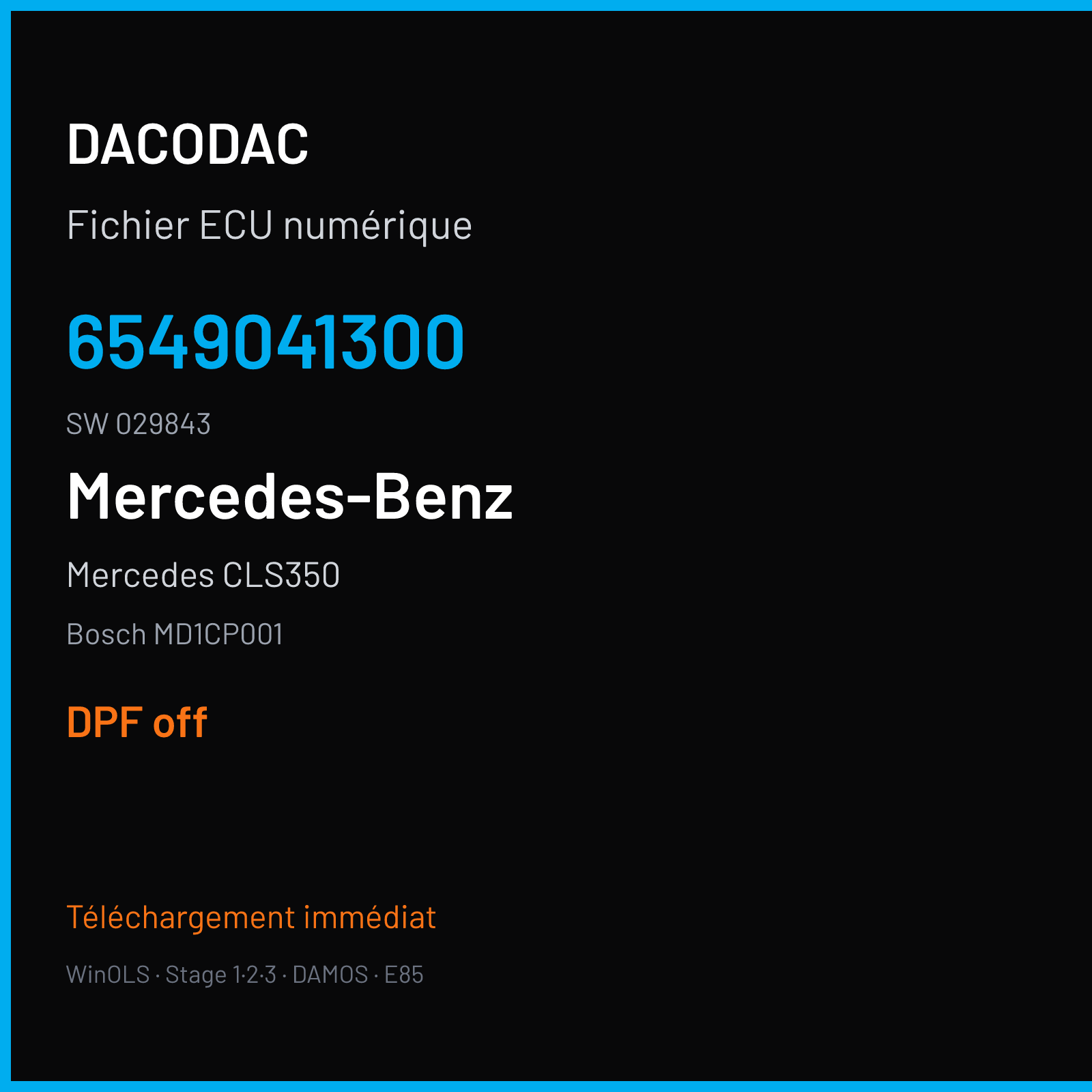 Mercedes CLS350 (2018) — Bosch MD1CP001 — 6549041300 · 029843 — DPF off