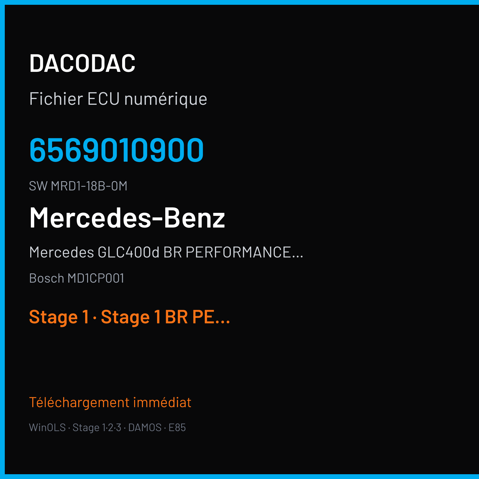 Mercedes GLC400d BR PERFORMANCE 3.0D 330 ch (2020) — Bosch MD1CP001 — 6569010900 · MRD1-18B-0M · C071D-253M-WAX-OM656D29 243 050993 — Stage 1