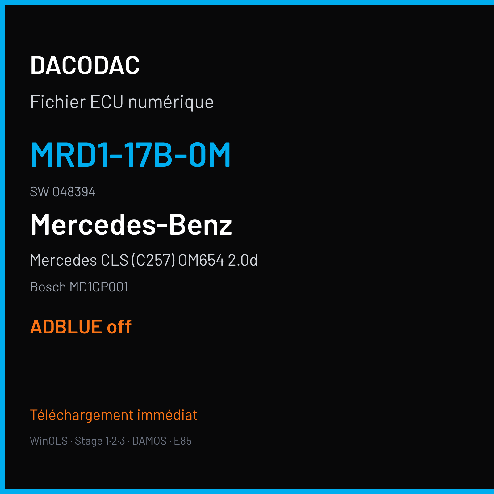 Mercedes CLS (C257) OM654 2.0d (2020) — Bosch MD1CP001 — MRD1-17B-0M · 048394 — ADBLUE off