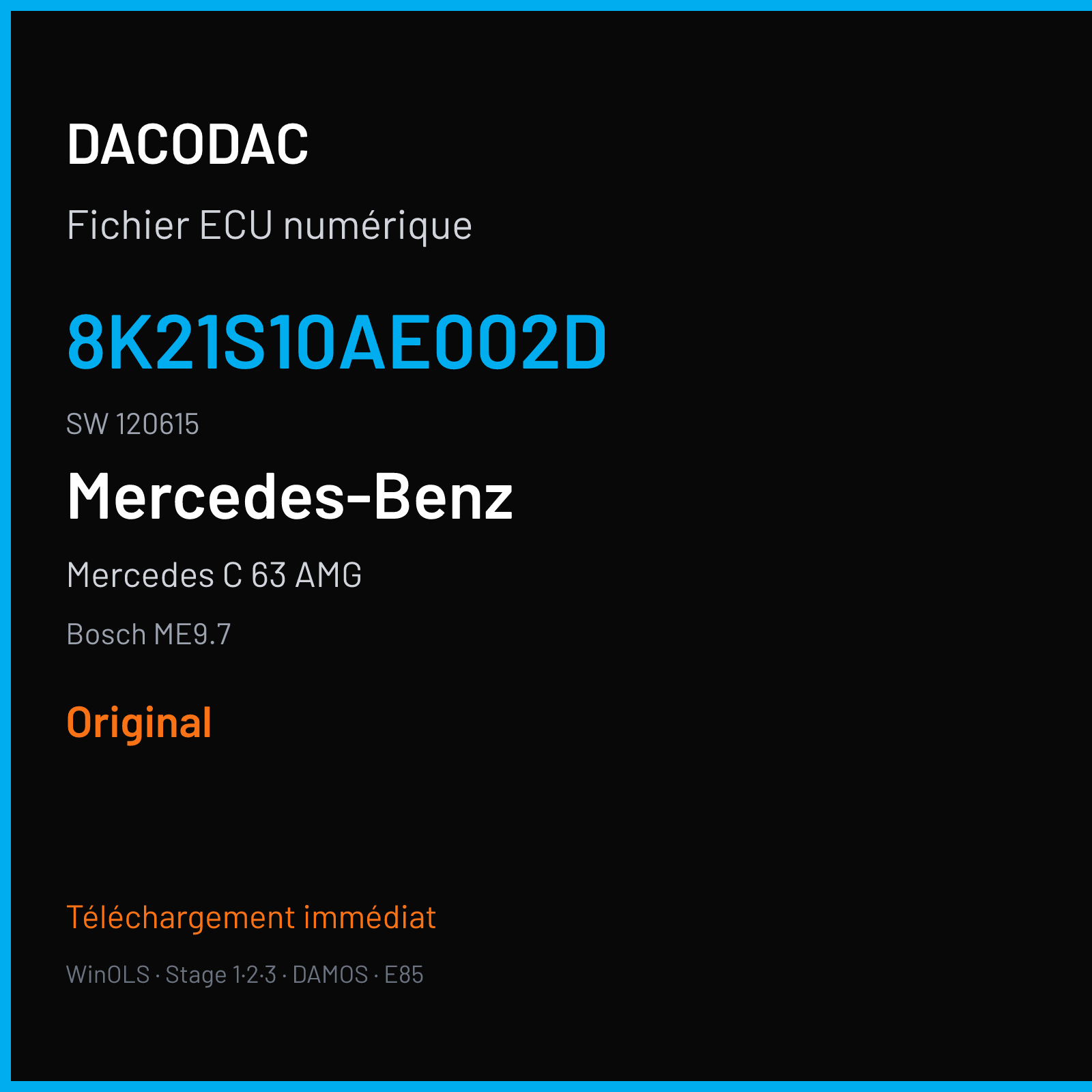 Mercedes C 63 AMG 457 ch (2013) — Bosch ME9.7 — 8k21S10AE002D · 120615 · K21S10AD00X1037527947 527947 — Original