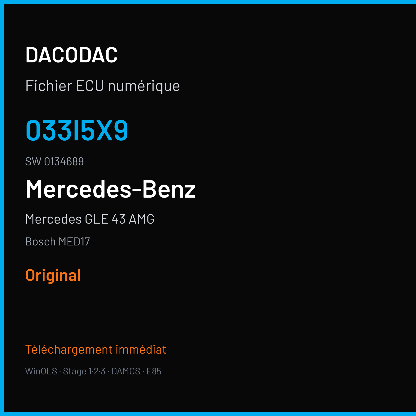 Mercedes GLE 43 AMG 396 ch (2017) — Bosch MED17 — 033I5X9 · 0134689 · 025092 — Original