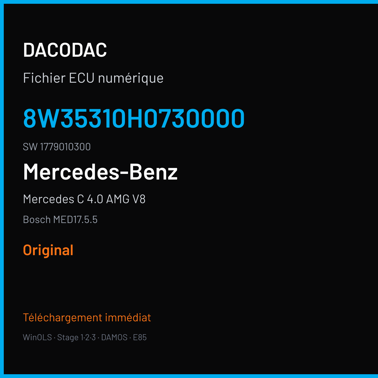 Mercedes C 4.0 AMG V8 510 ch (2016) — Bosch MED17.5.5 — 8W35310H0730000 · 1779010300 · 033228 — Original