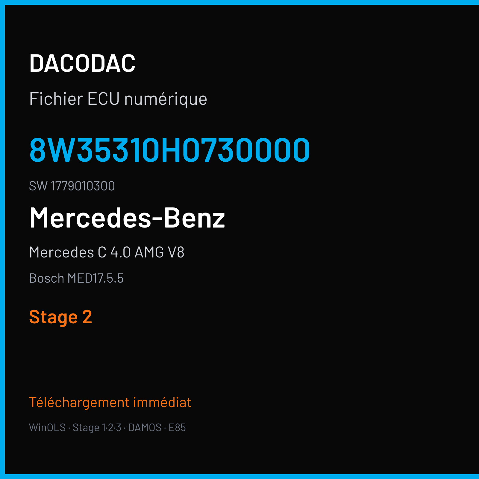 Mercedes C 4.0 AMG V8 510 ch (2016) — Bosch MED17.5.5 — 8W35310H0730000 · 1779010300 · 033228 — Stage 2