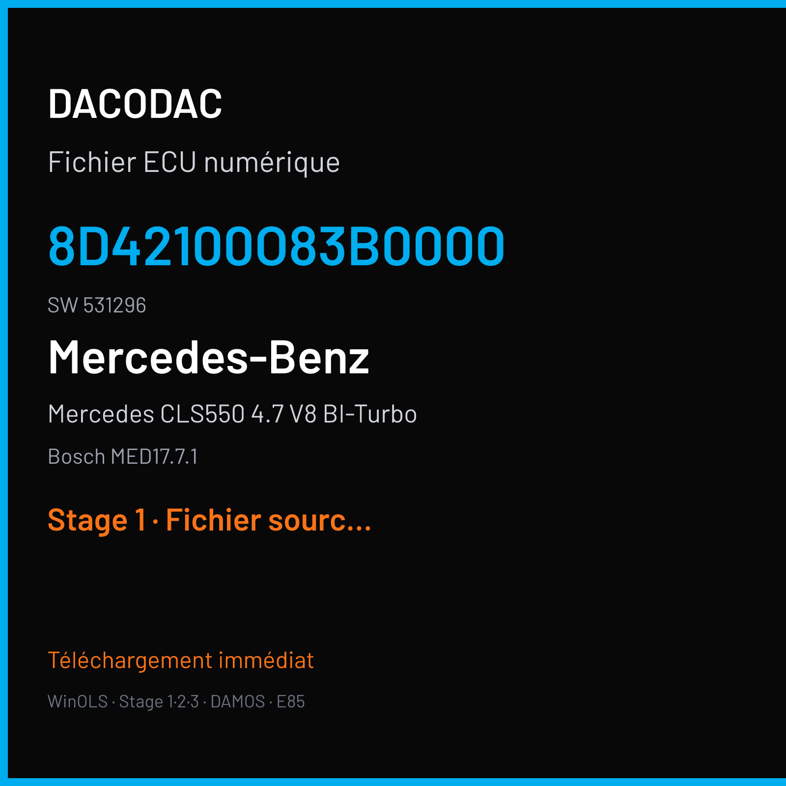 Mercedes CLS550 4.7 V8 BI-Turbo (2012) — Bosch MED17.7.1 — 8D42100O83B0000 · 531296 — Stage 1