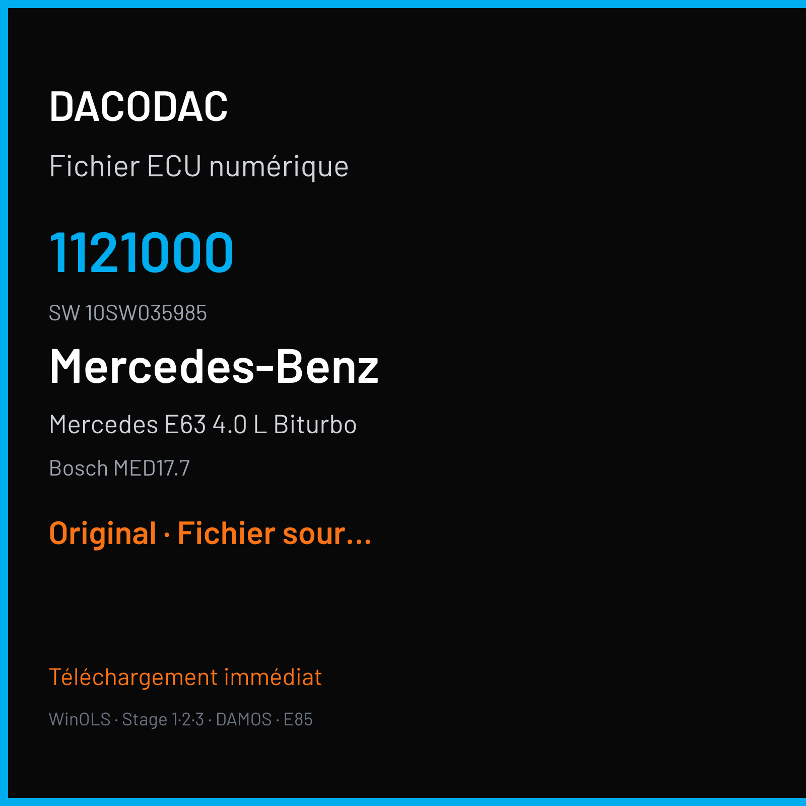 Mercedes E63 4.0 L Biturbo 612 ch (2018) — Bosch MED17.7 — 1121000 · 10SW035985 · 035985 — Original