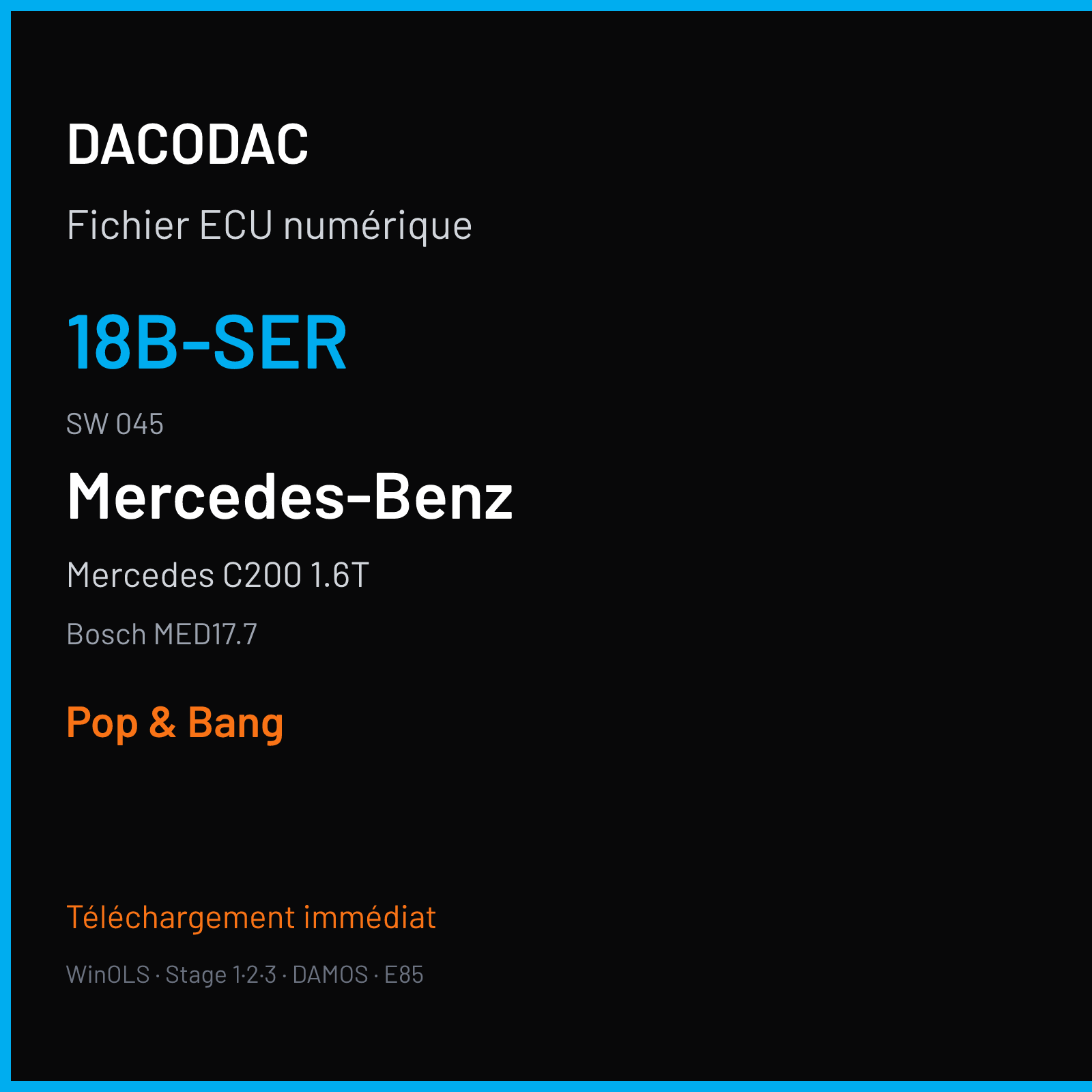 Mercedes C200 1.6T 156 ch (2019) — Bosch MED17.7 — 18B-SER · 045 · 00-STAR23- 10SW049294 050363 — Pop & Bang