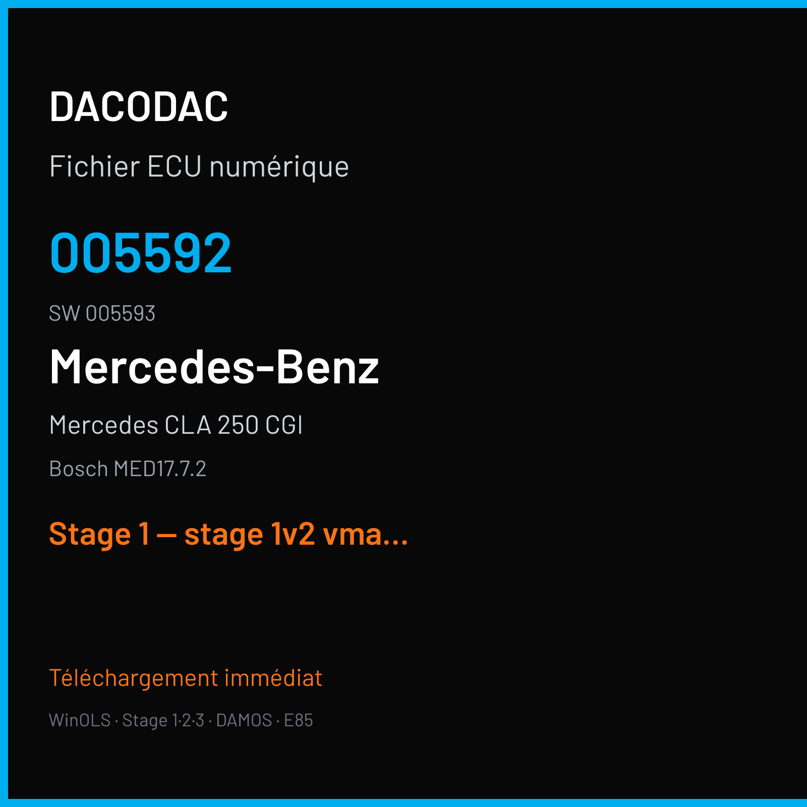 Mercedes CLA 250 CGI (2015) — Bosch MED17.7.2 — 005592 · 005593 — Stage 1 — stage 1v2 vmax off