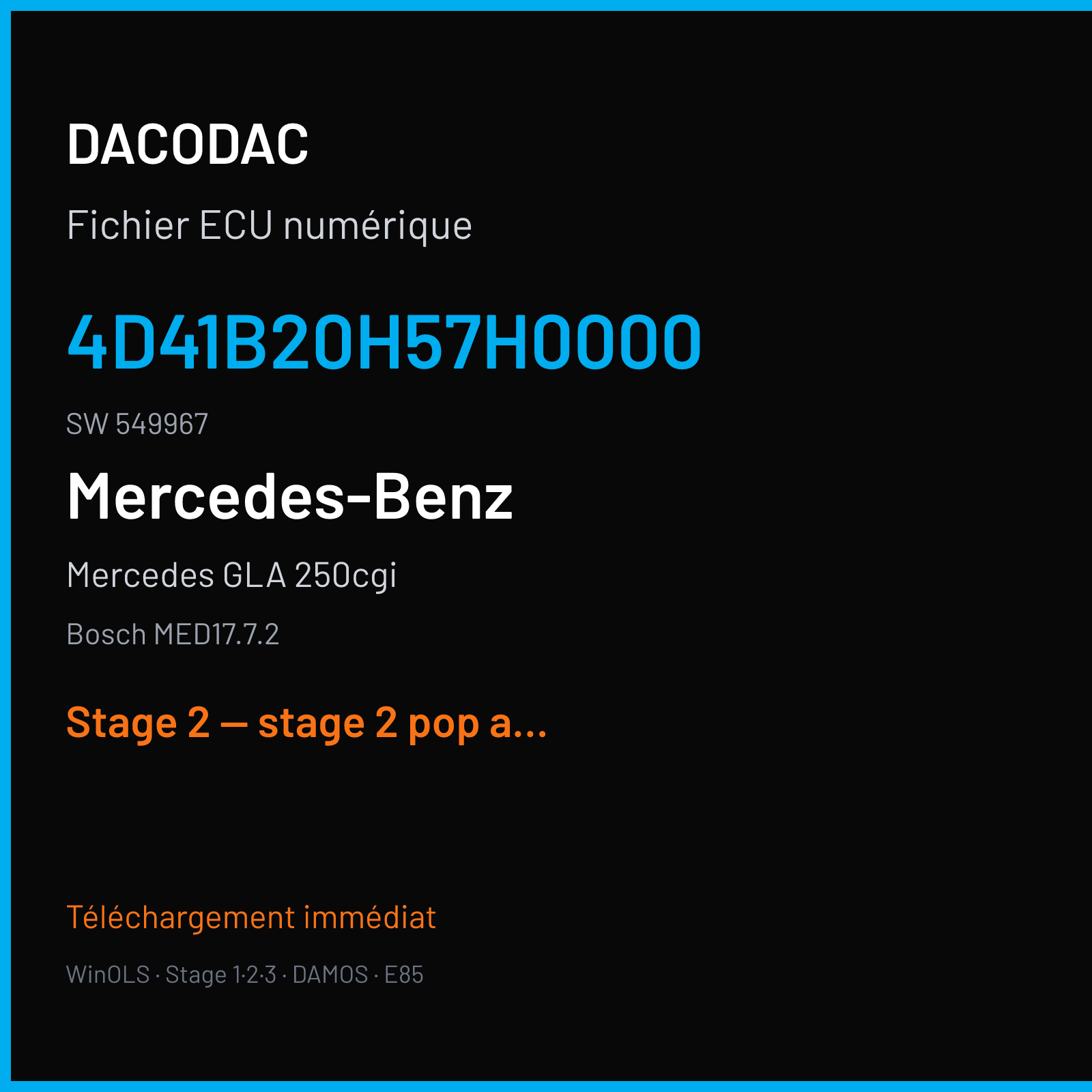 Mercedes GLA 250cgi (2014) — Bosch MED17.7.2 — 4D41B20H57H0000 · 549967 — Stage 2 — stage 2 pop and bang