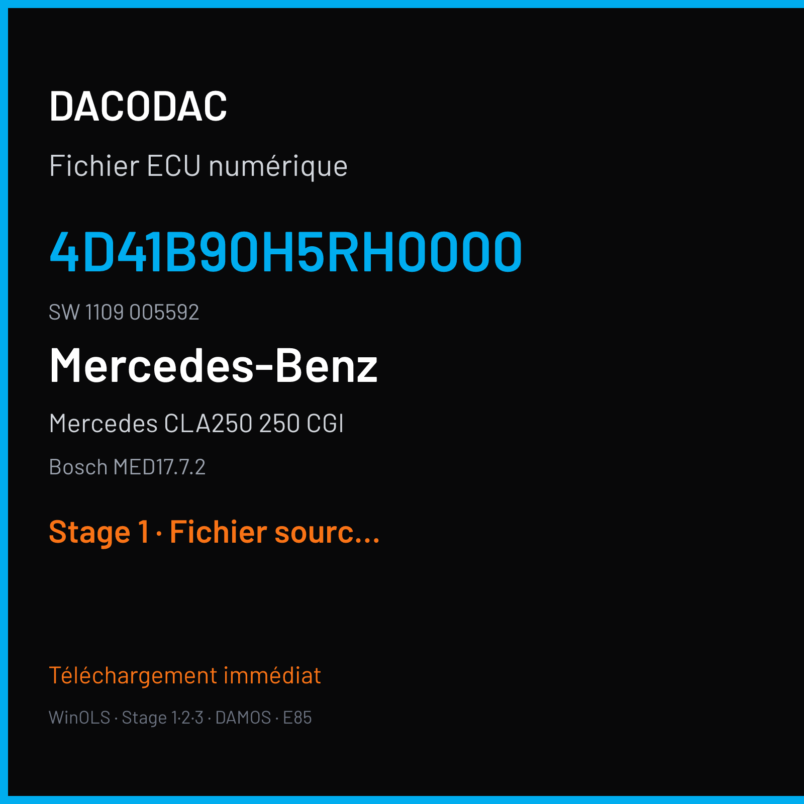 Mercedes CLA250 250 CGI (2016) — Bosch MED17.7.2 — 4D41B90H5RH0000 · 1109 005592 — Stage 1
