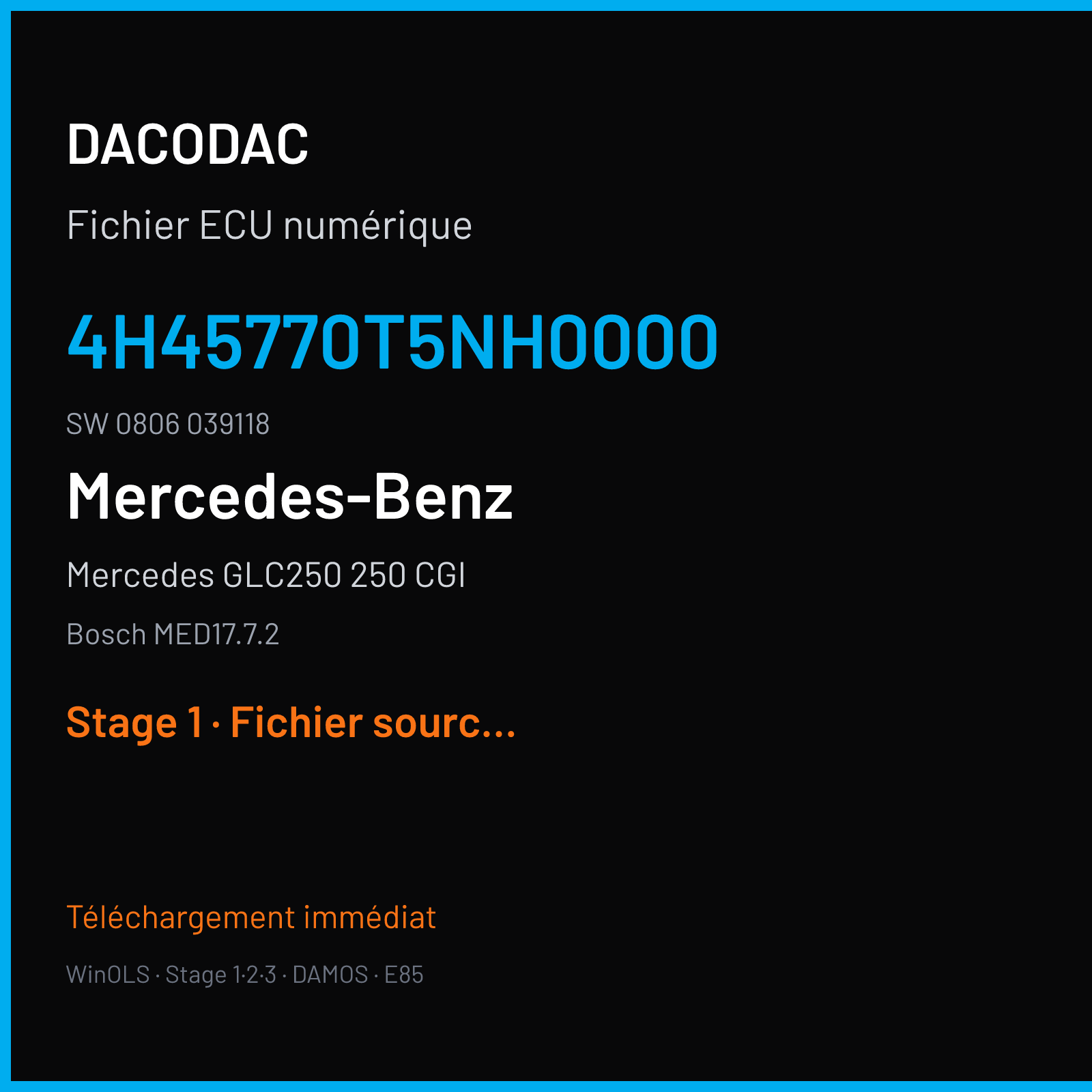 Mercedes GLC250 250 CGI (2018) — Bosch MED17.7.2 — 4H45770T5NH0000 · 0806 039118 — Stage 1