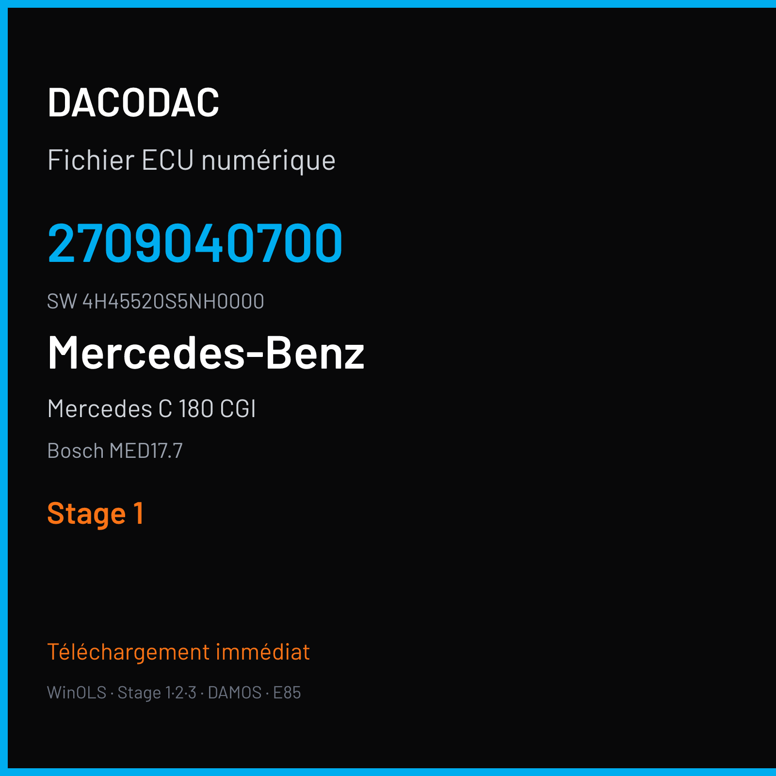 Mercedes C 180 CGI 156 ch (2014) — Bosch MED17.7 — 2709040700 · 4H45520S5NH0000 · 1511 016596 — Stage 1