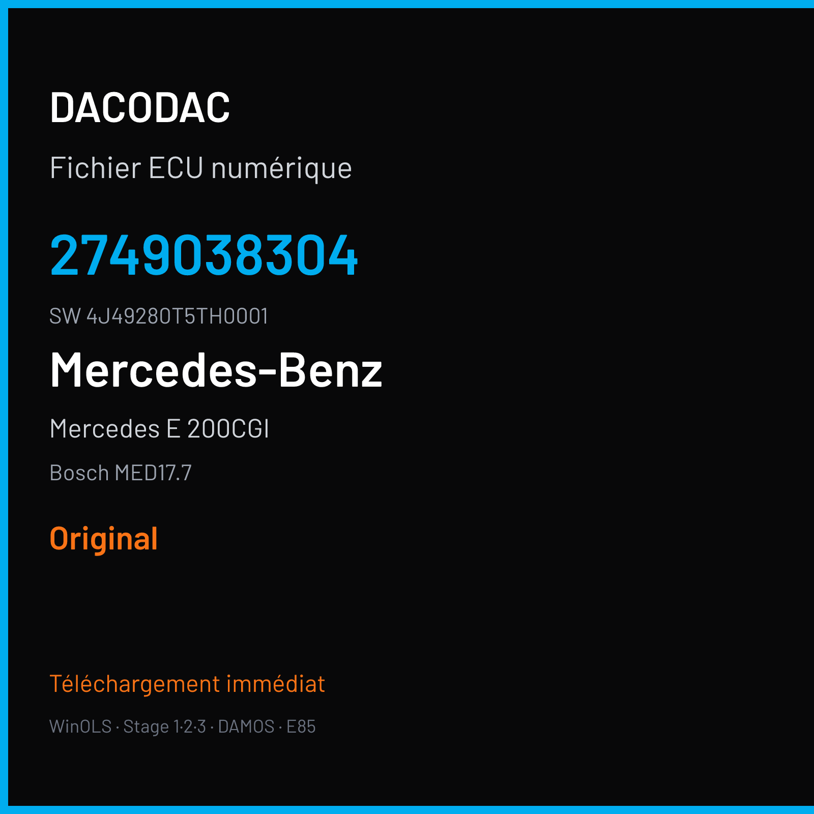 Mercedes E 200CGI 184 ch (2001) — Bosch MED17.7 — 2749038304 · 4J49280T5TH0001 · 1207 041020 — Original