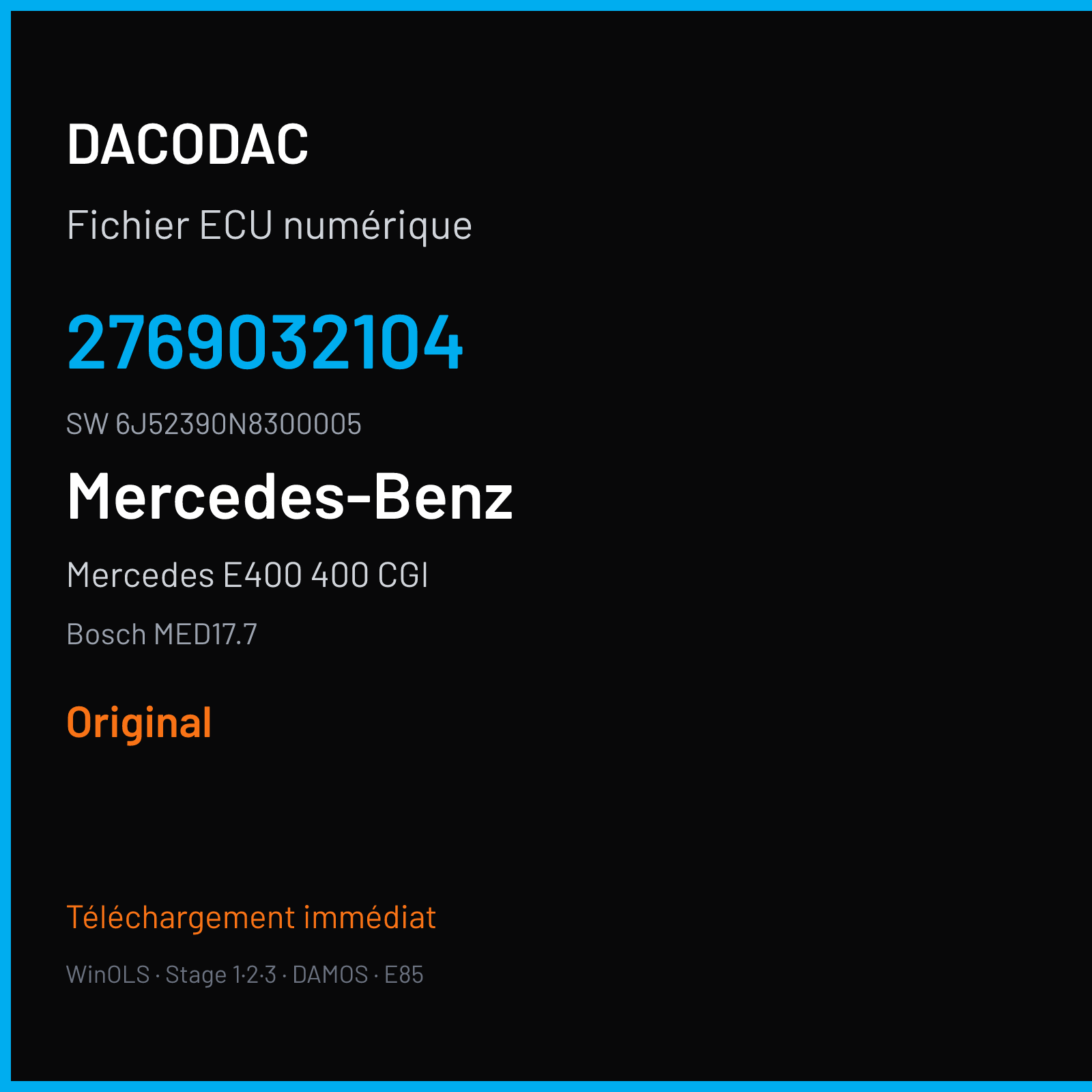Mercedes E400 400 CGI 333 ch (2019) — Bosch MED17.7 — 2769032104 · 6J52390N8300005 · 0308 042094 — Original