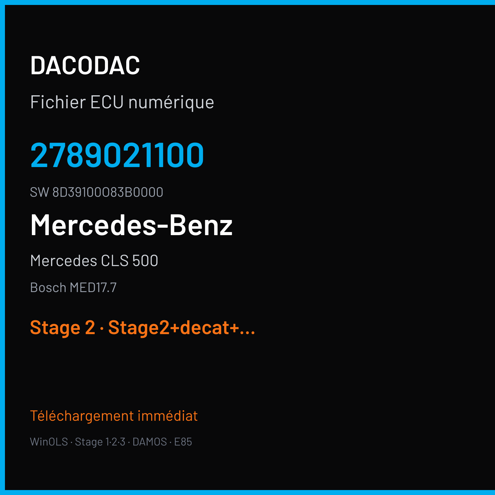 Mercedes CLS 500 408 ch (2011) — Bosch MED17.7 — 2789021100 · 8D39100O83B0000 — Stage 2