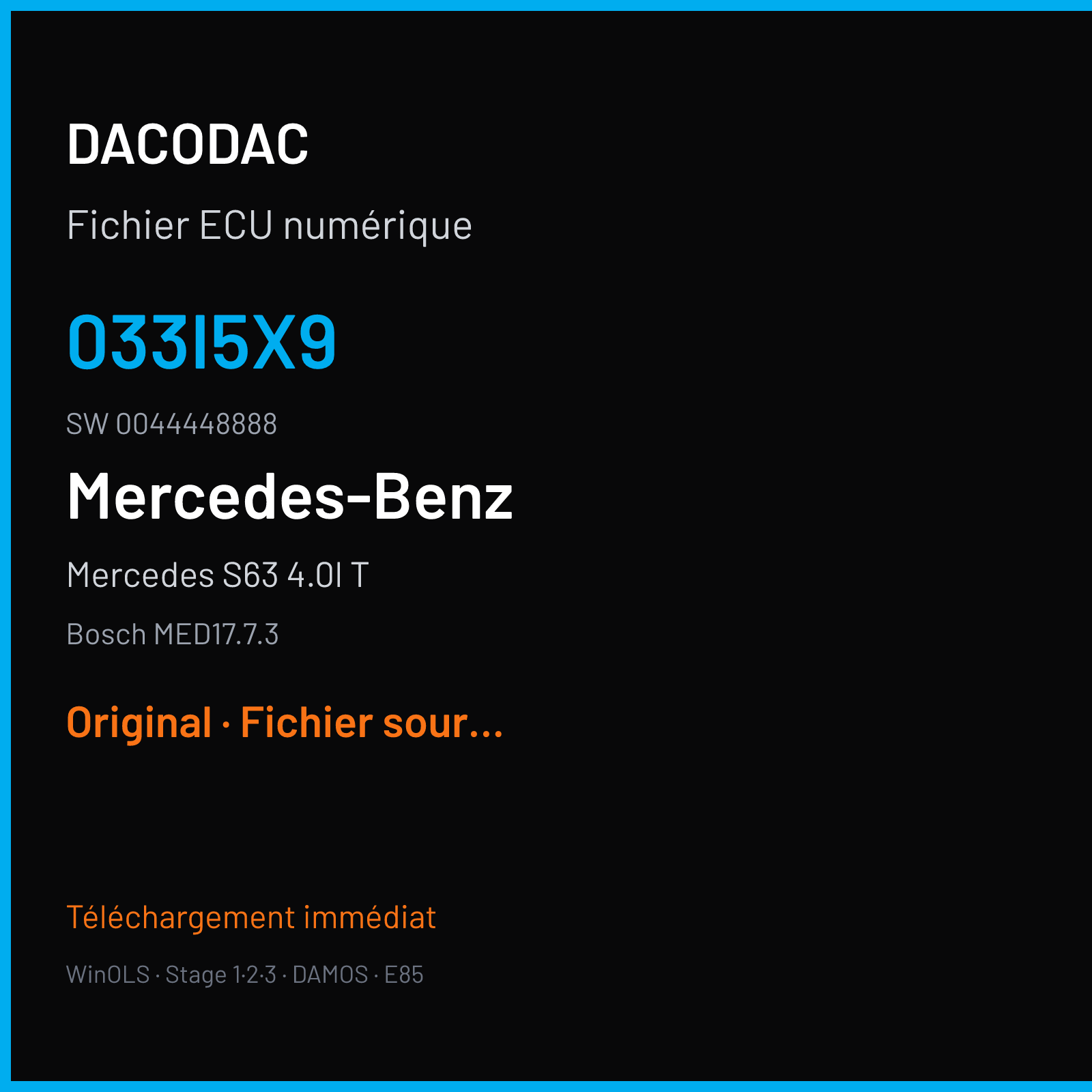 Mercedes S63 4.0l T 585 ch (2018) — Bosch MED17.7.3 — 033I5X9 · 0044448888 · 010192 — Original
