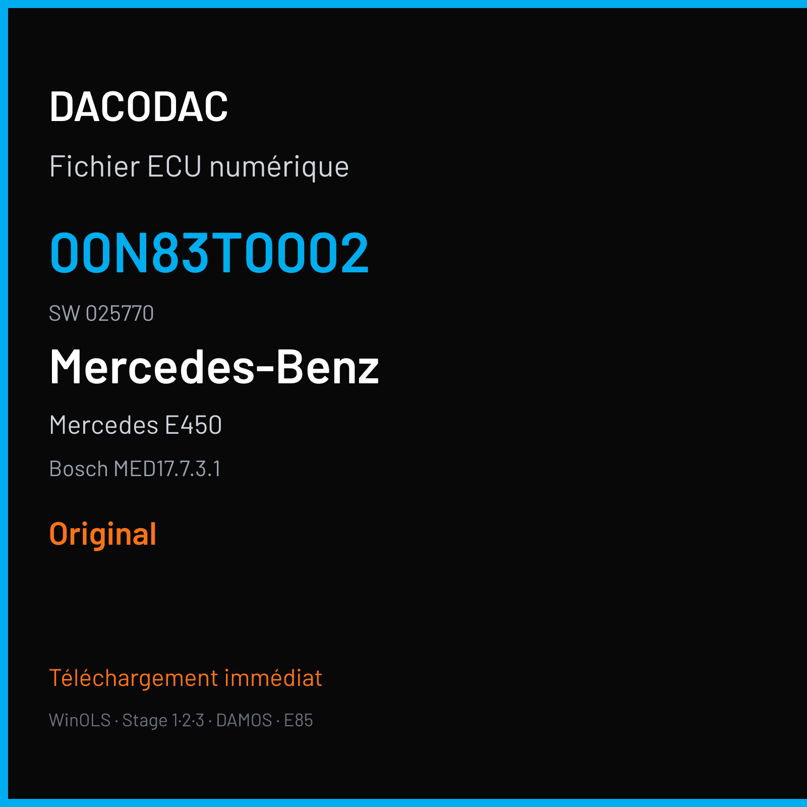 Mercedes E450 (2019) — Bosch MED17.7.3.1 — 00N83T0002 · 025770 — Original