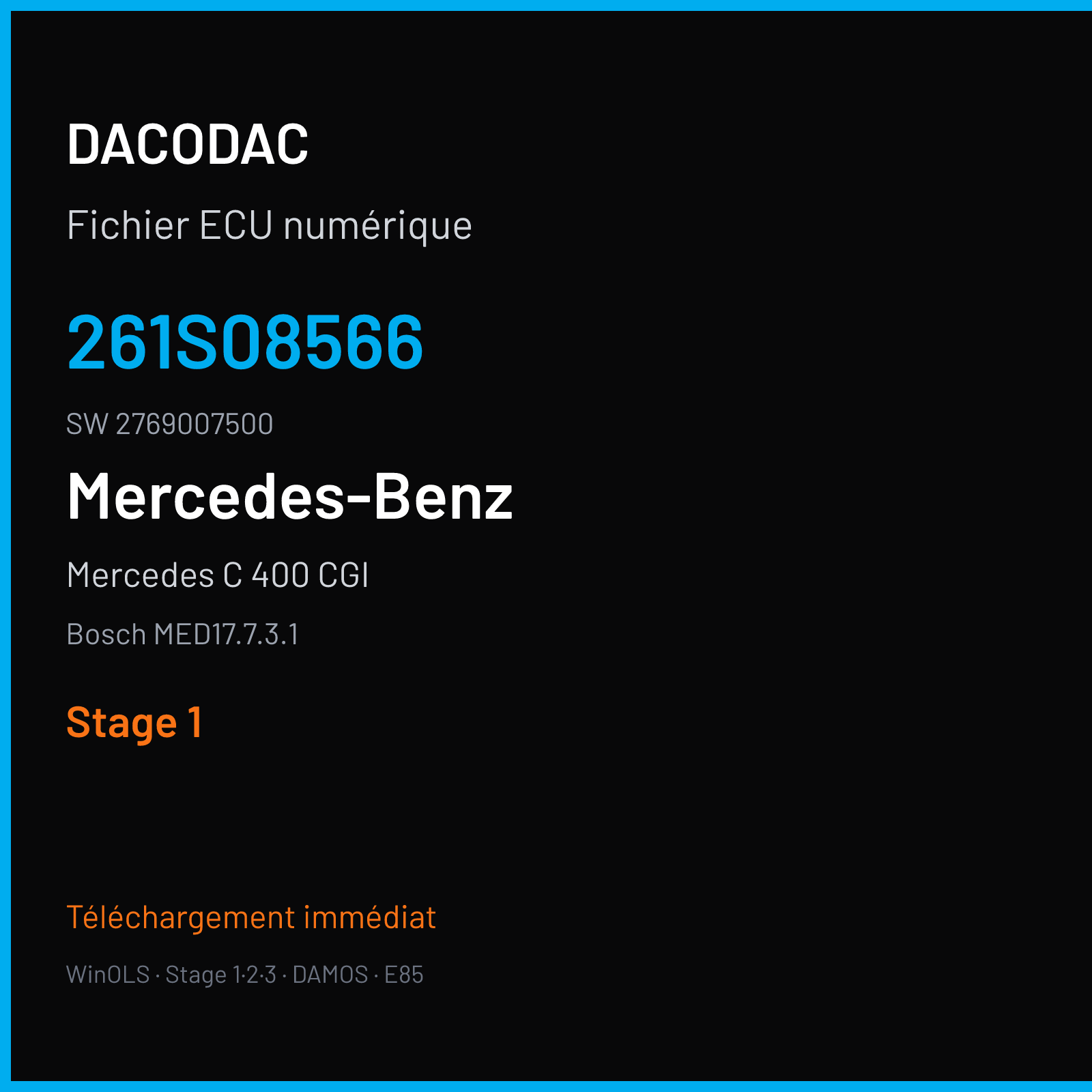 Mercedes C 400 CGI 333 ch (2015) — Bosch MED17.7.3.1 — 261s08566 · 2769007500 · 551953 — Stage 1